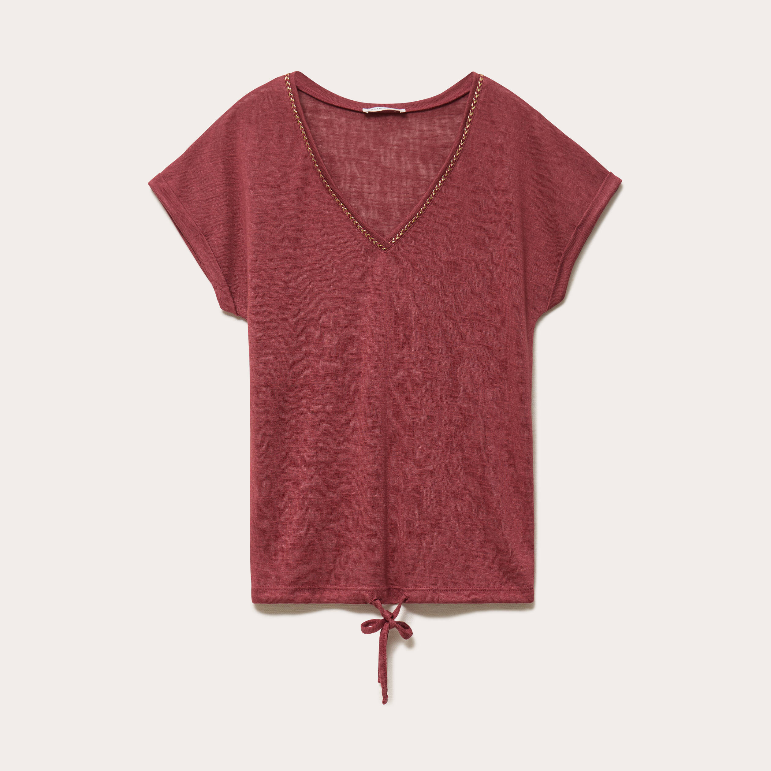 T-shirt d&eacute;tail noeud vieux rose femme