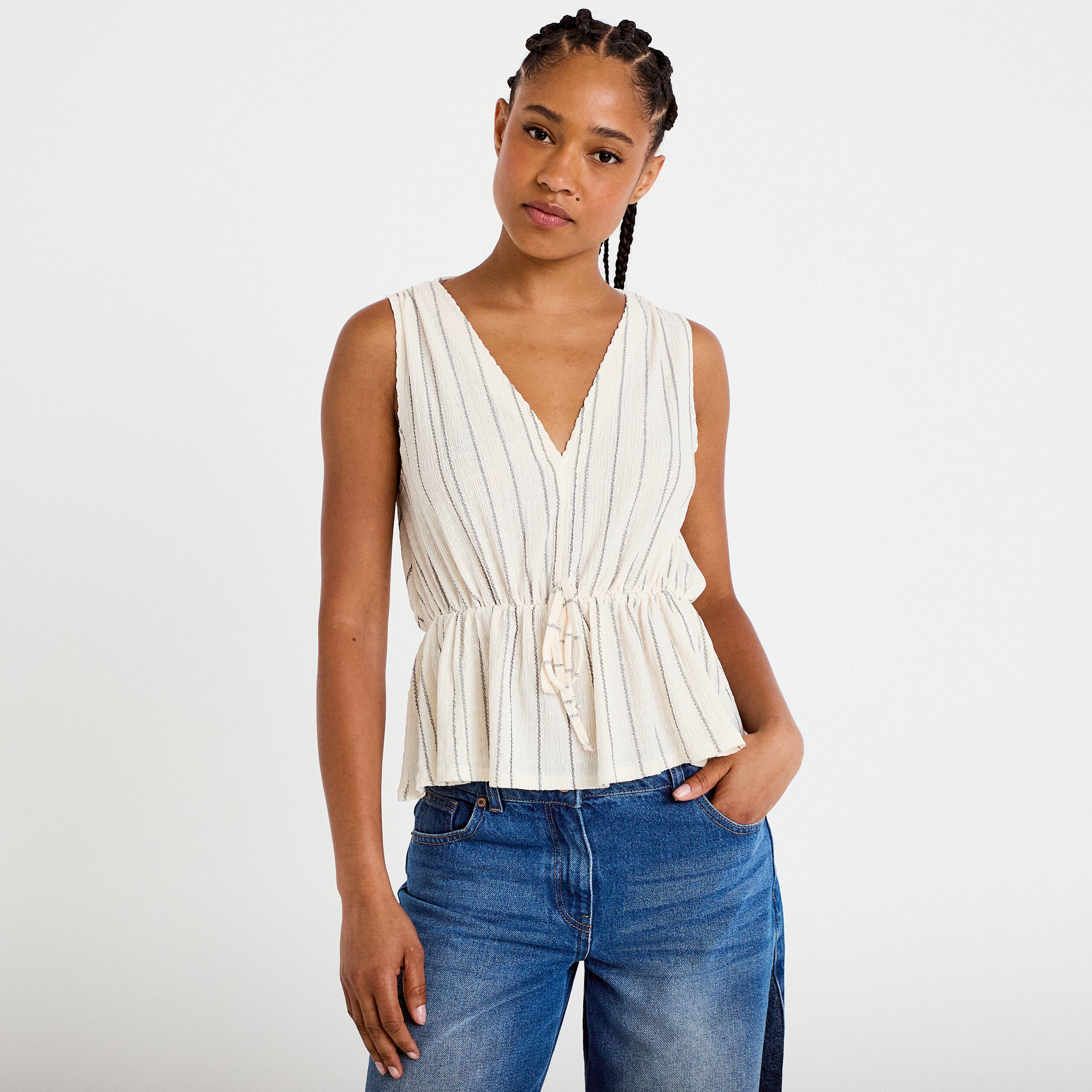 Blouse sans manches col v blanc femme
