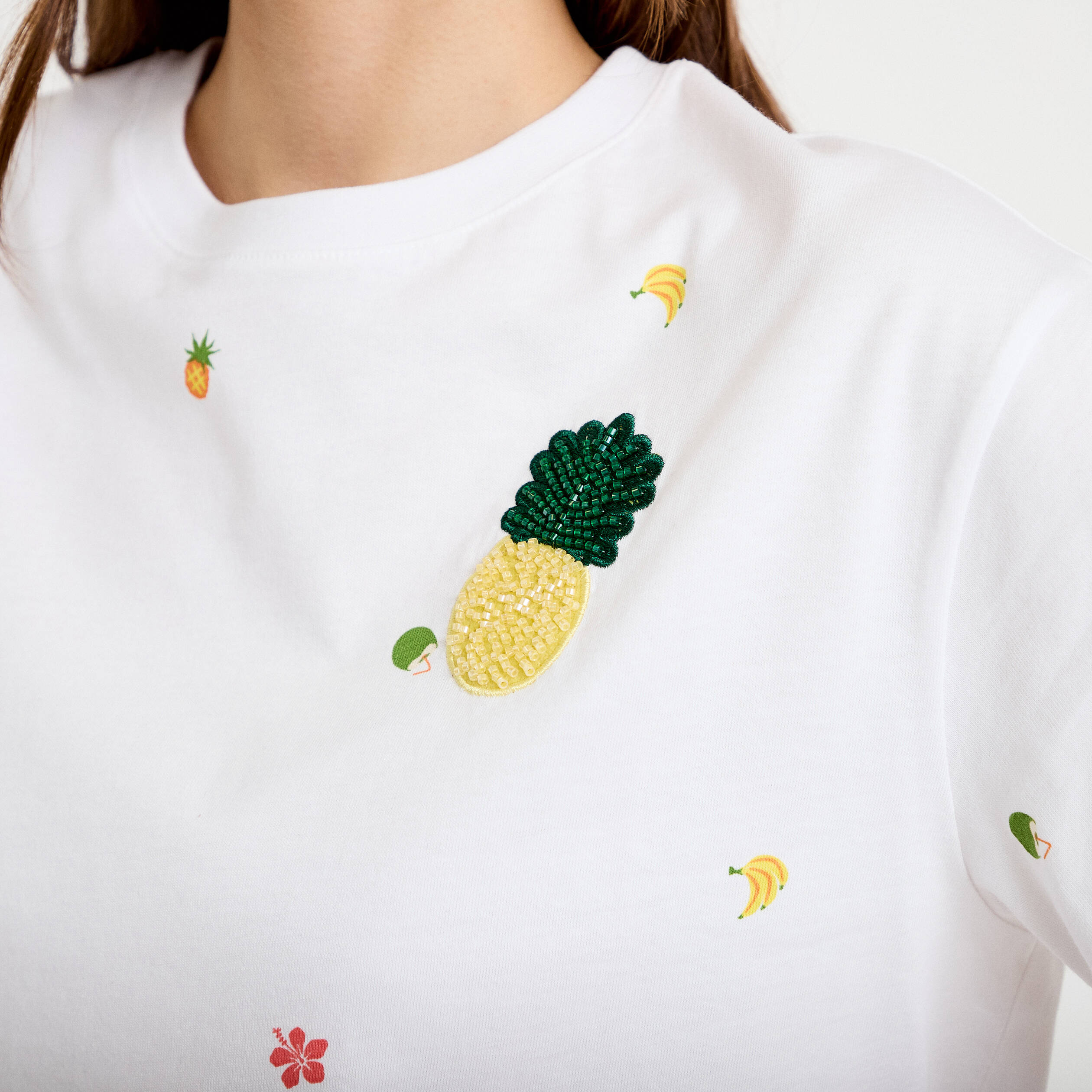 T-shirt droit cropped manches courtes blanc femme