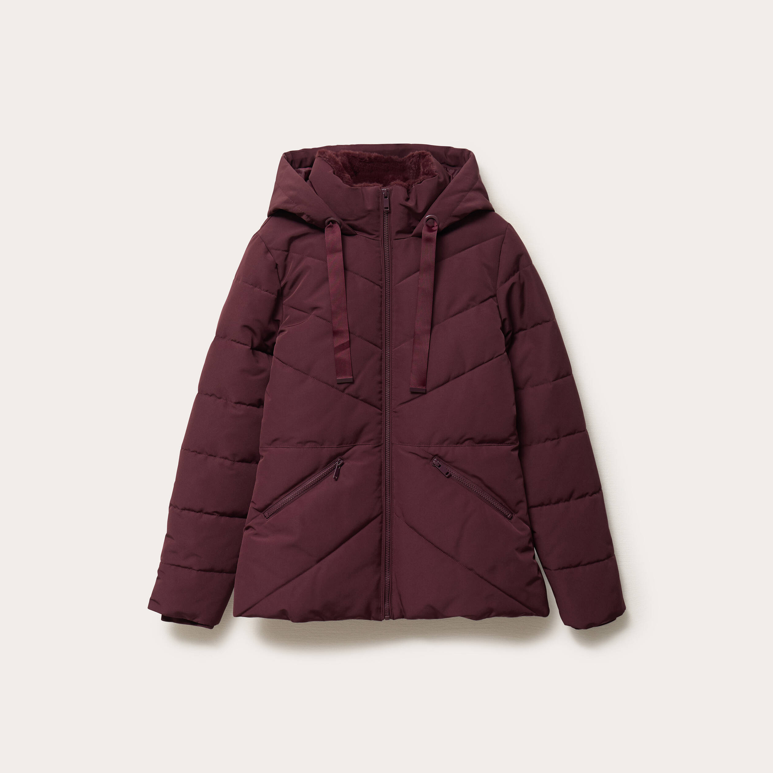 Doudoune cintr&eacute;e &agrave; capuche violet fonc&eacute; femme