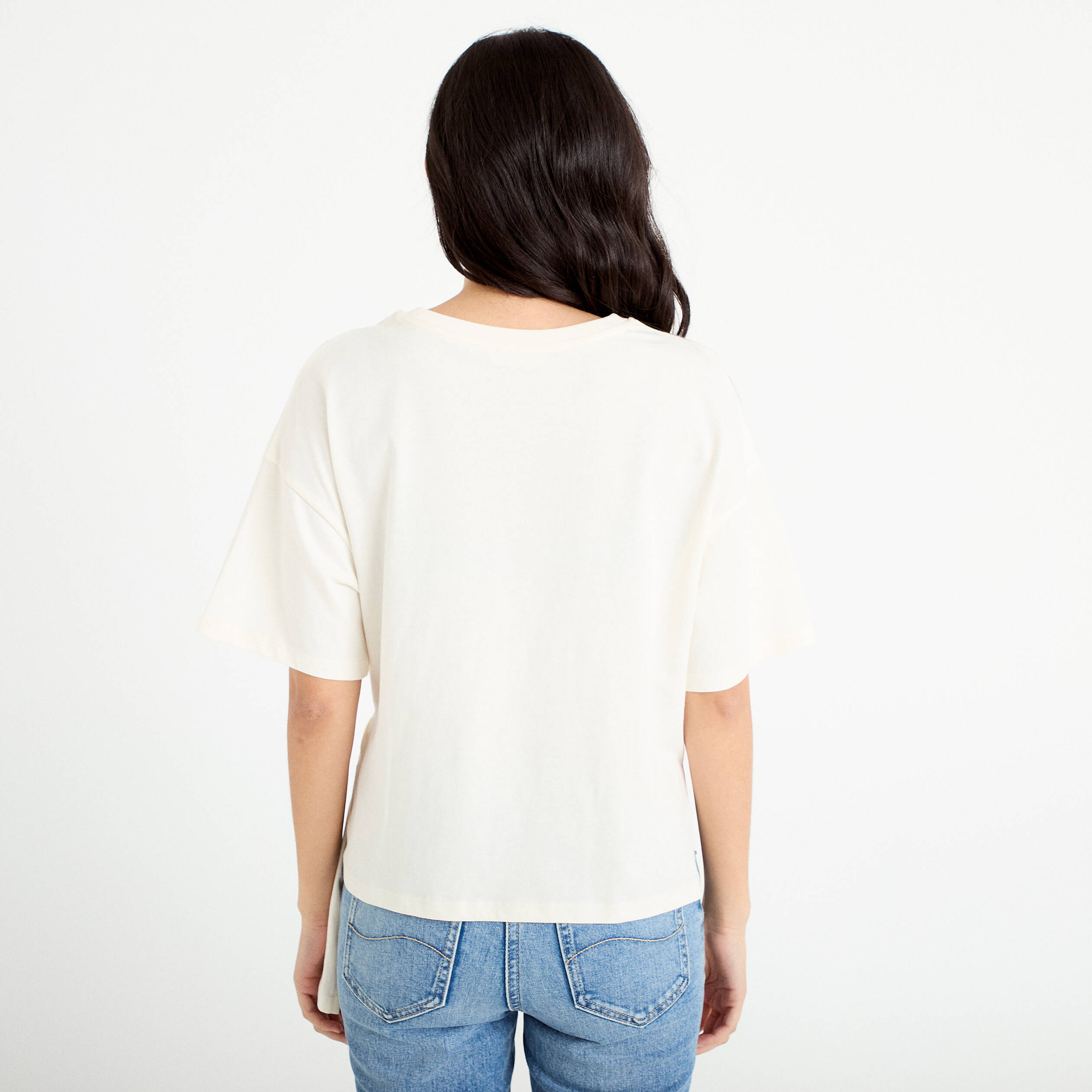 T-shirt &agrave; fronces avec bijou ecru femme