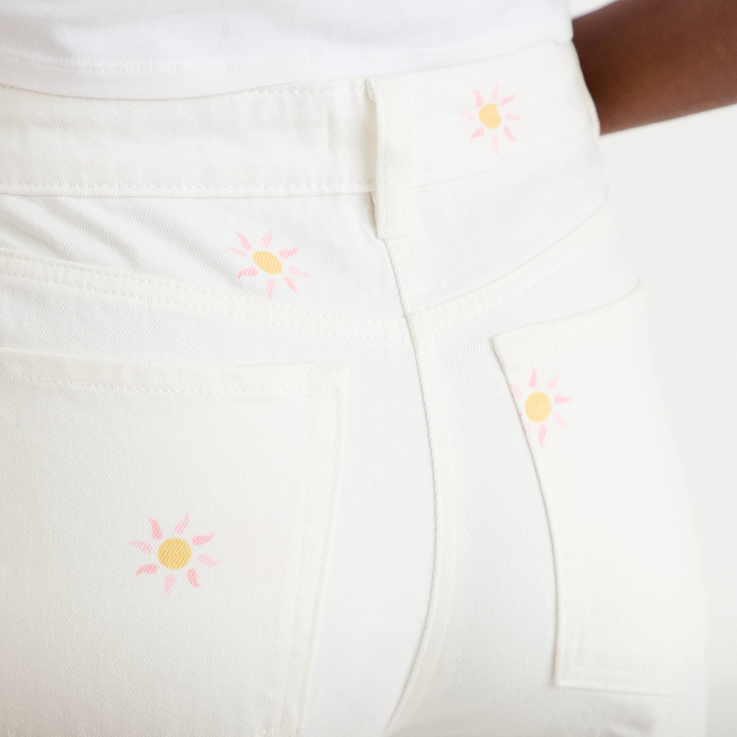 Jean wide leg taille haute &agrave; motif blanc femme