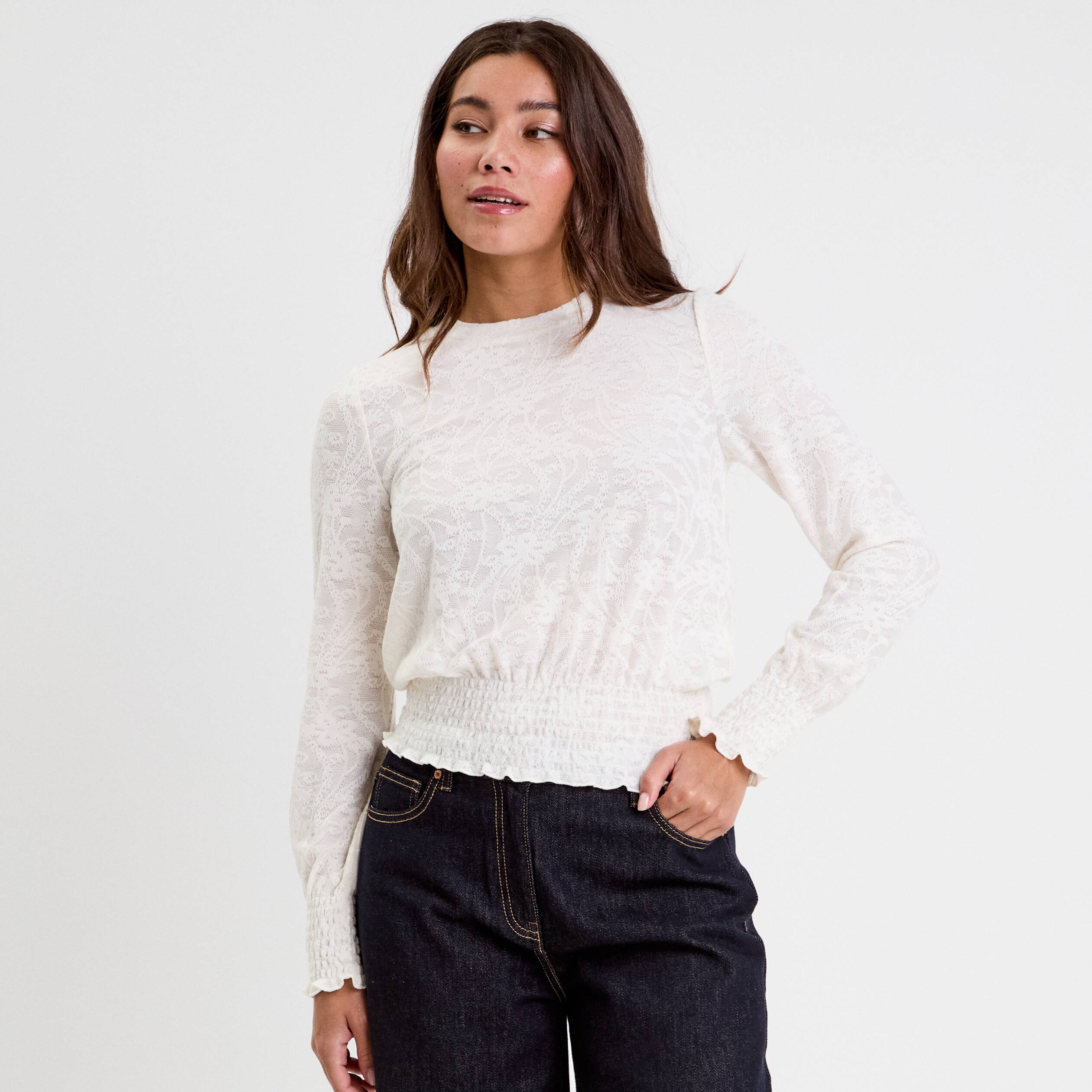 Blouse manches longues ecru femme