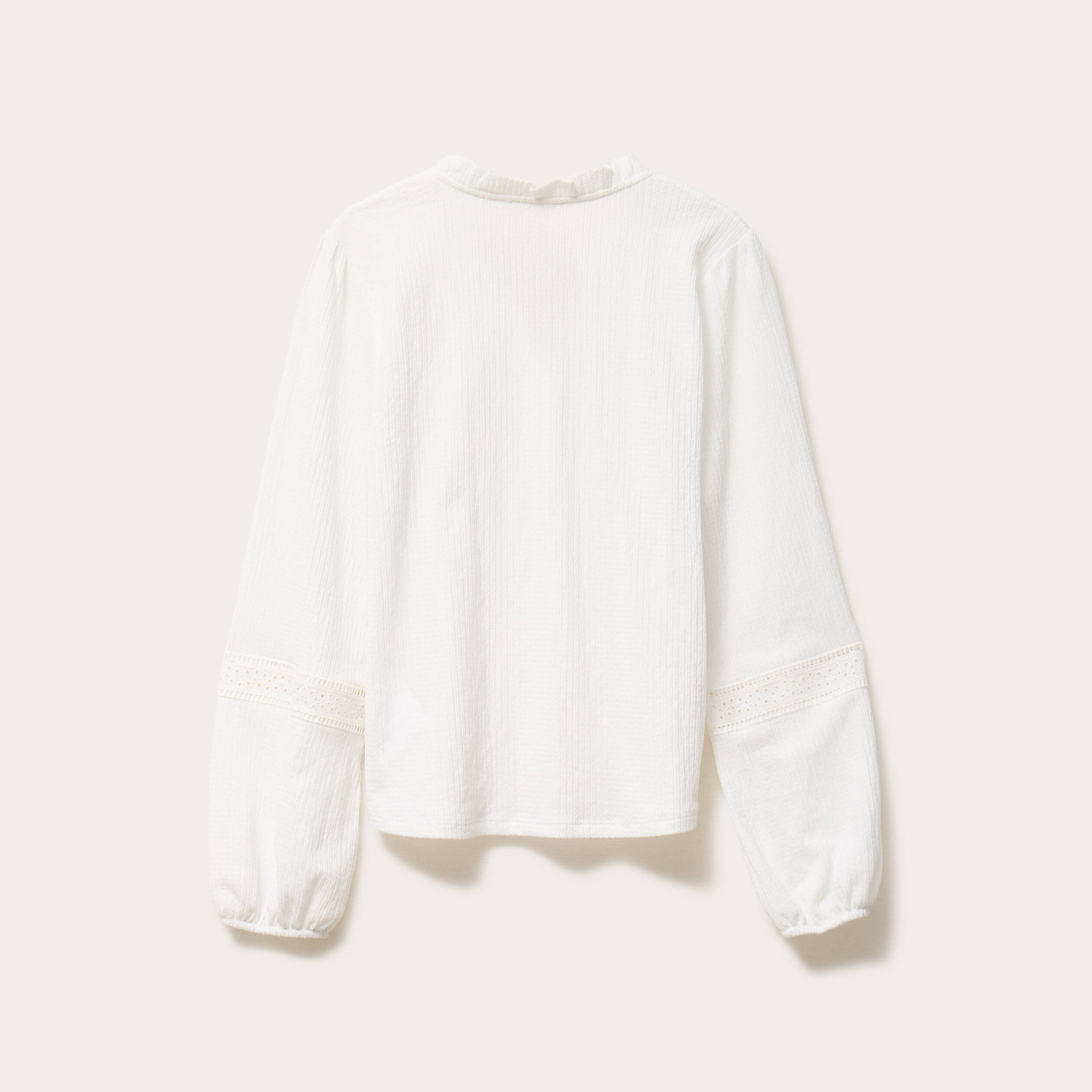 Blouse broderie col V manches longues ecru femme