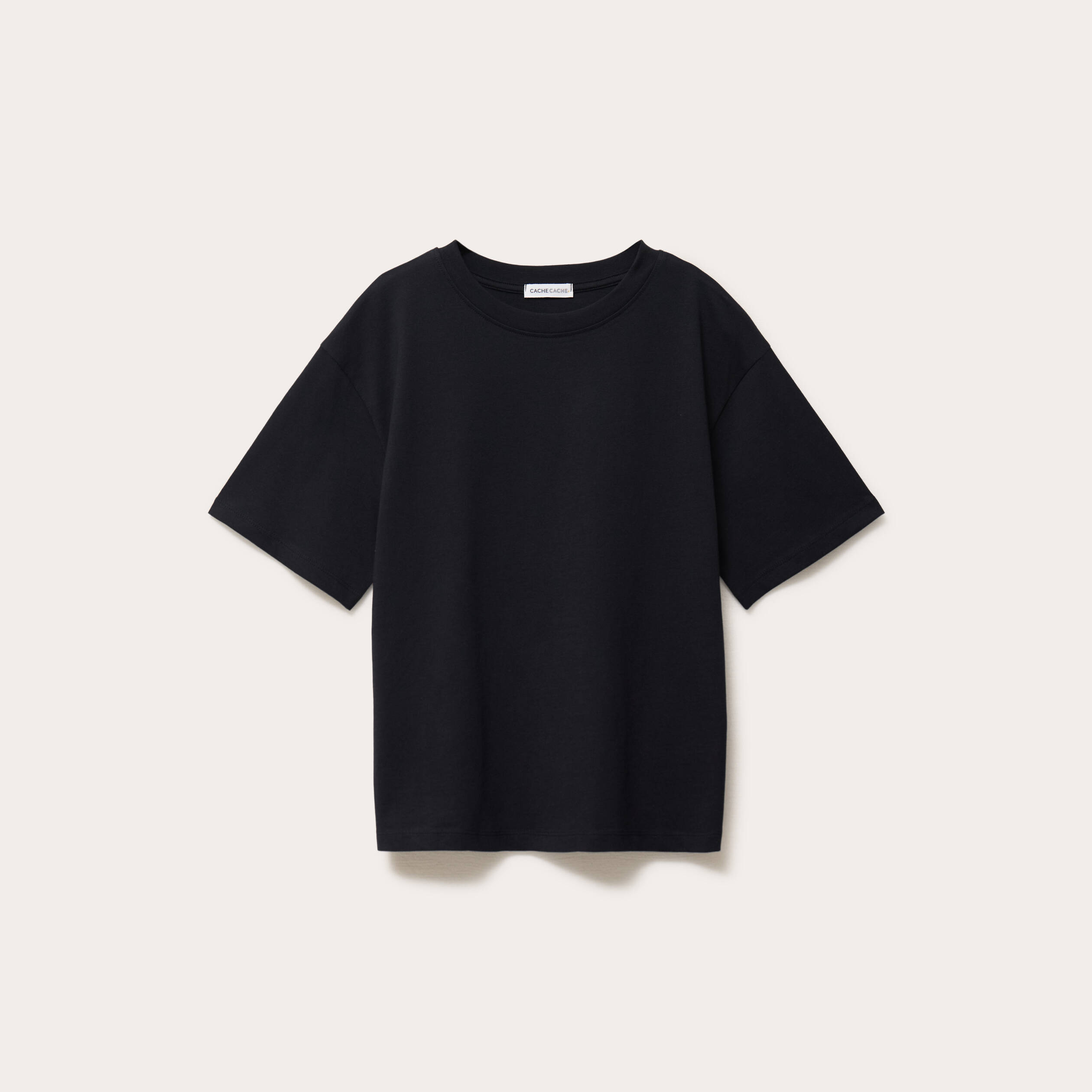 T-shirt col rond manches courtes noir femme