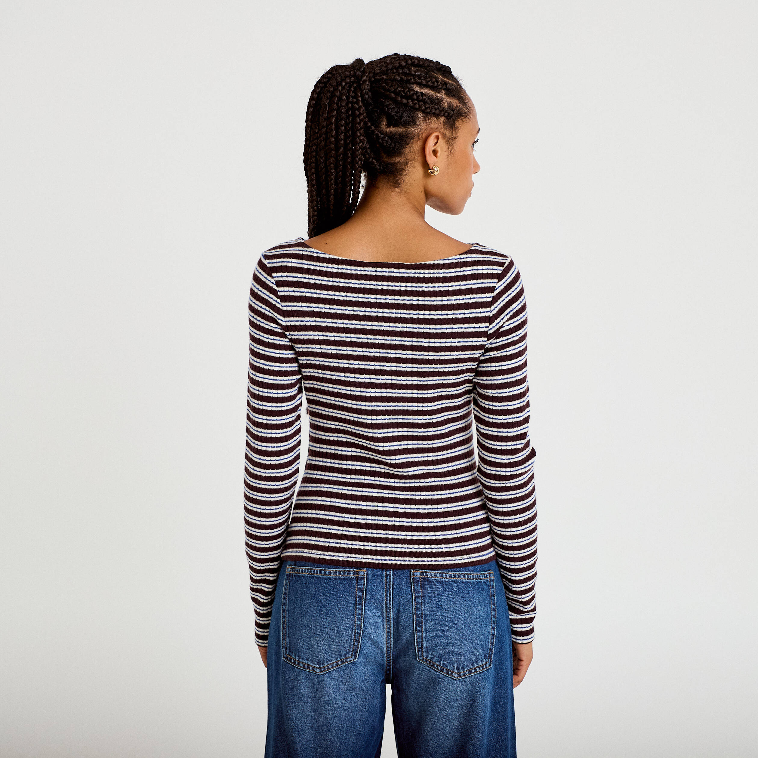 Top ajust&eacute; manches longues col rond marron femme