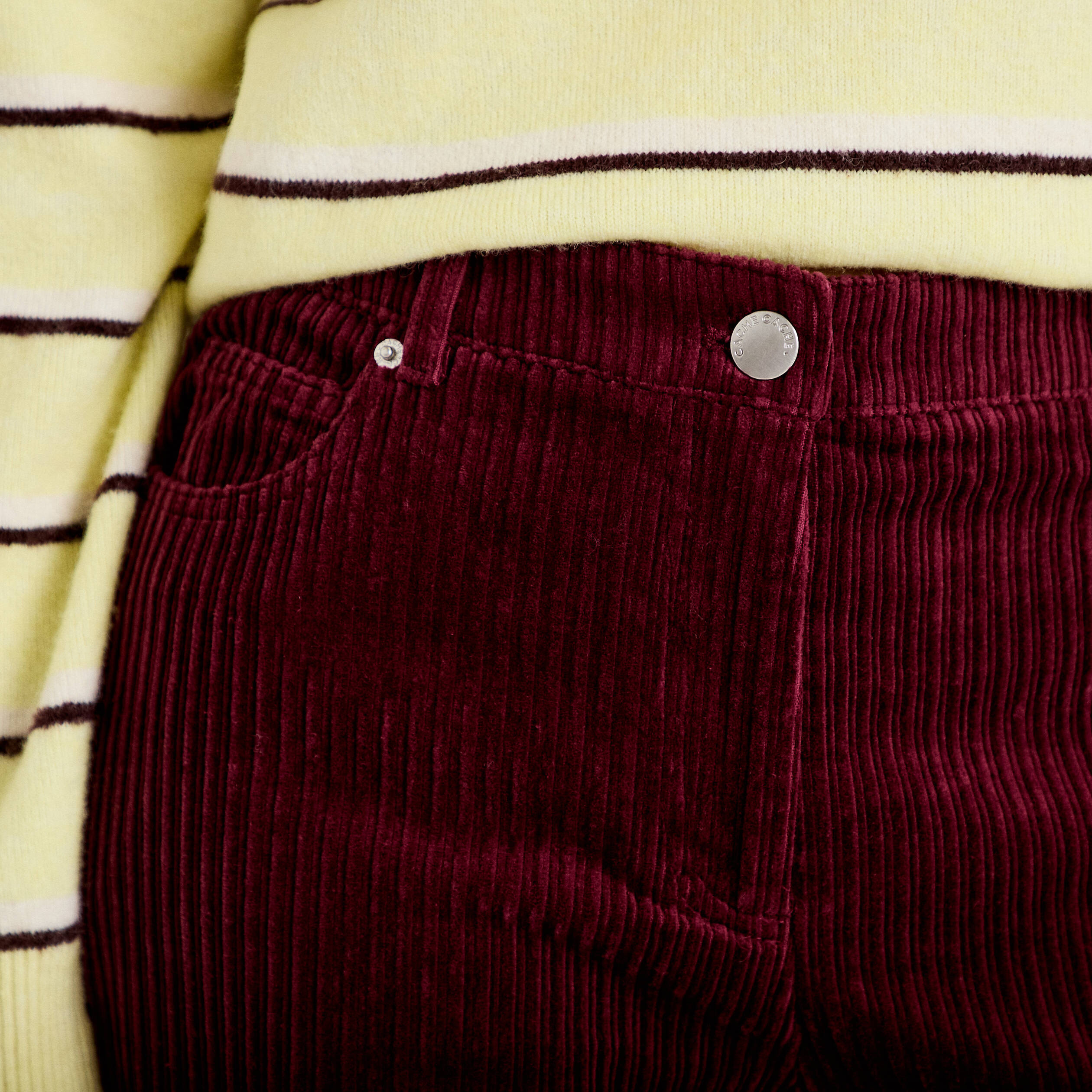 Pantalon large en velours bordeaux femme