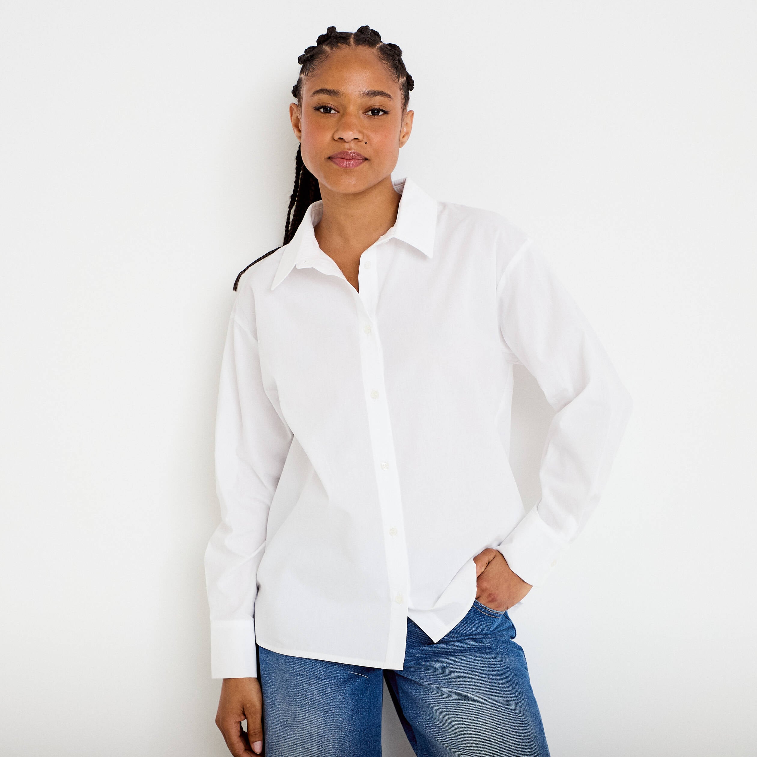 Chemise col am&eacute;ricain manches longues ecru femme