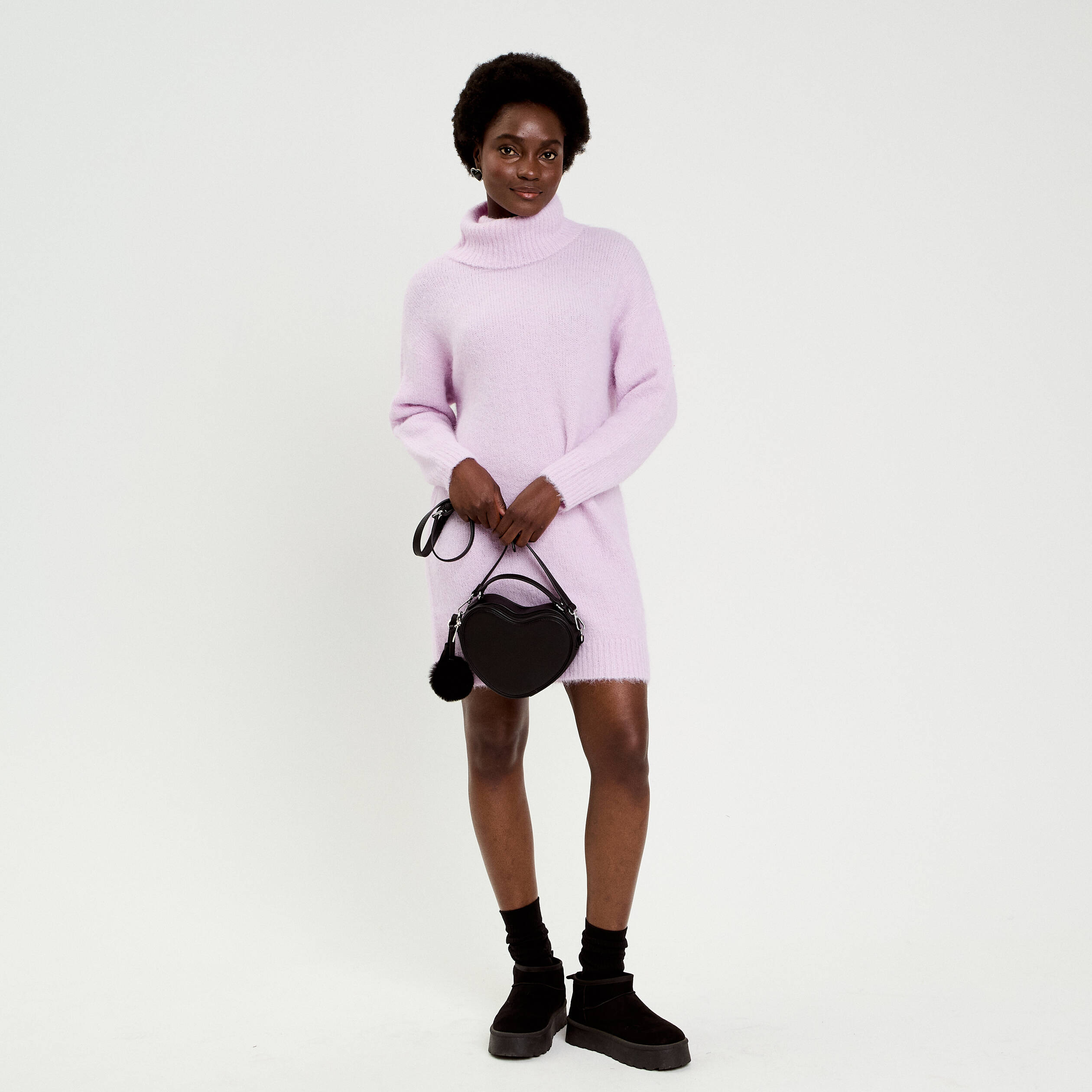 Robe pull col roul&eacute; parme femme