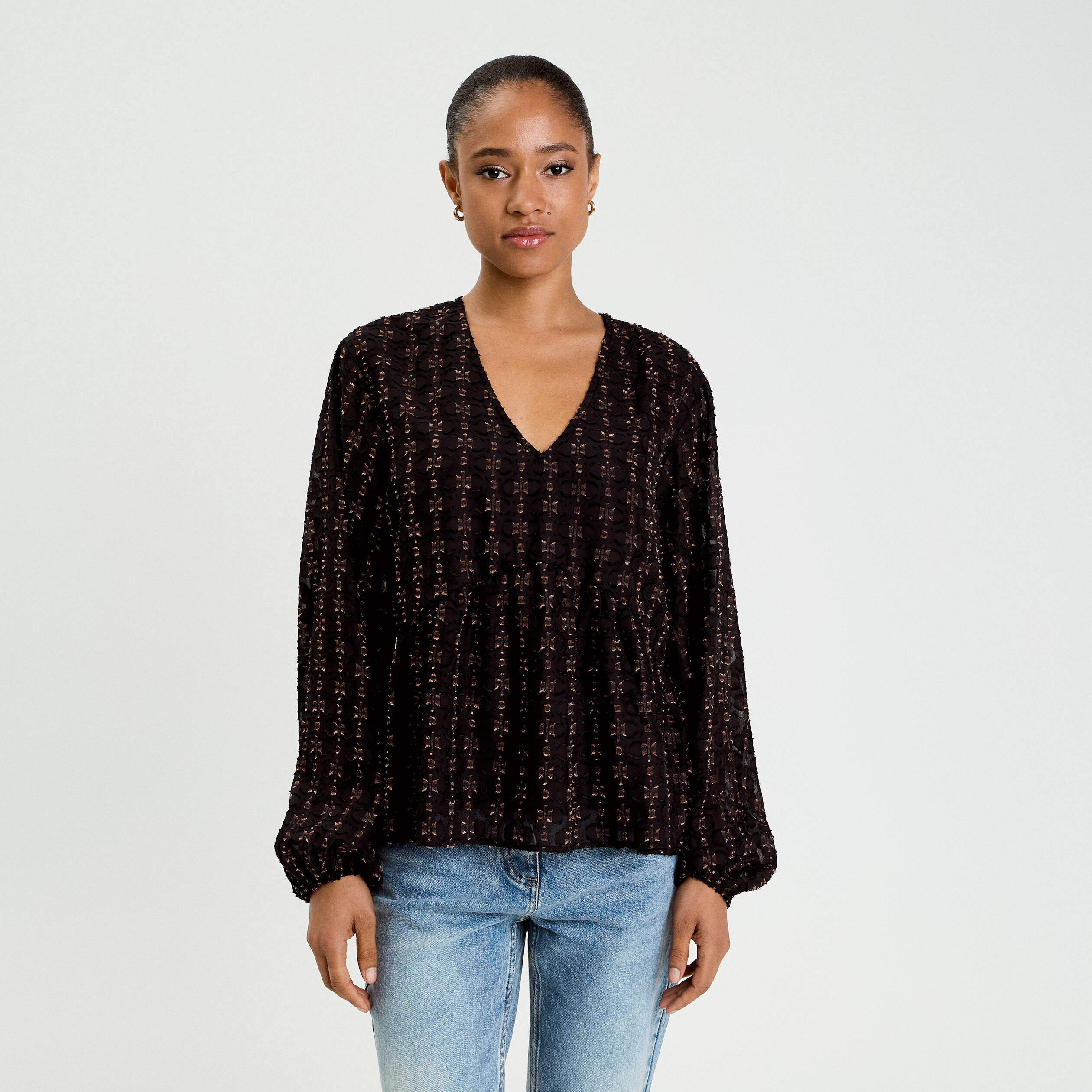 Blouse col V noir femme