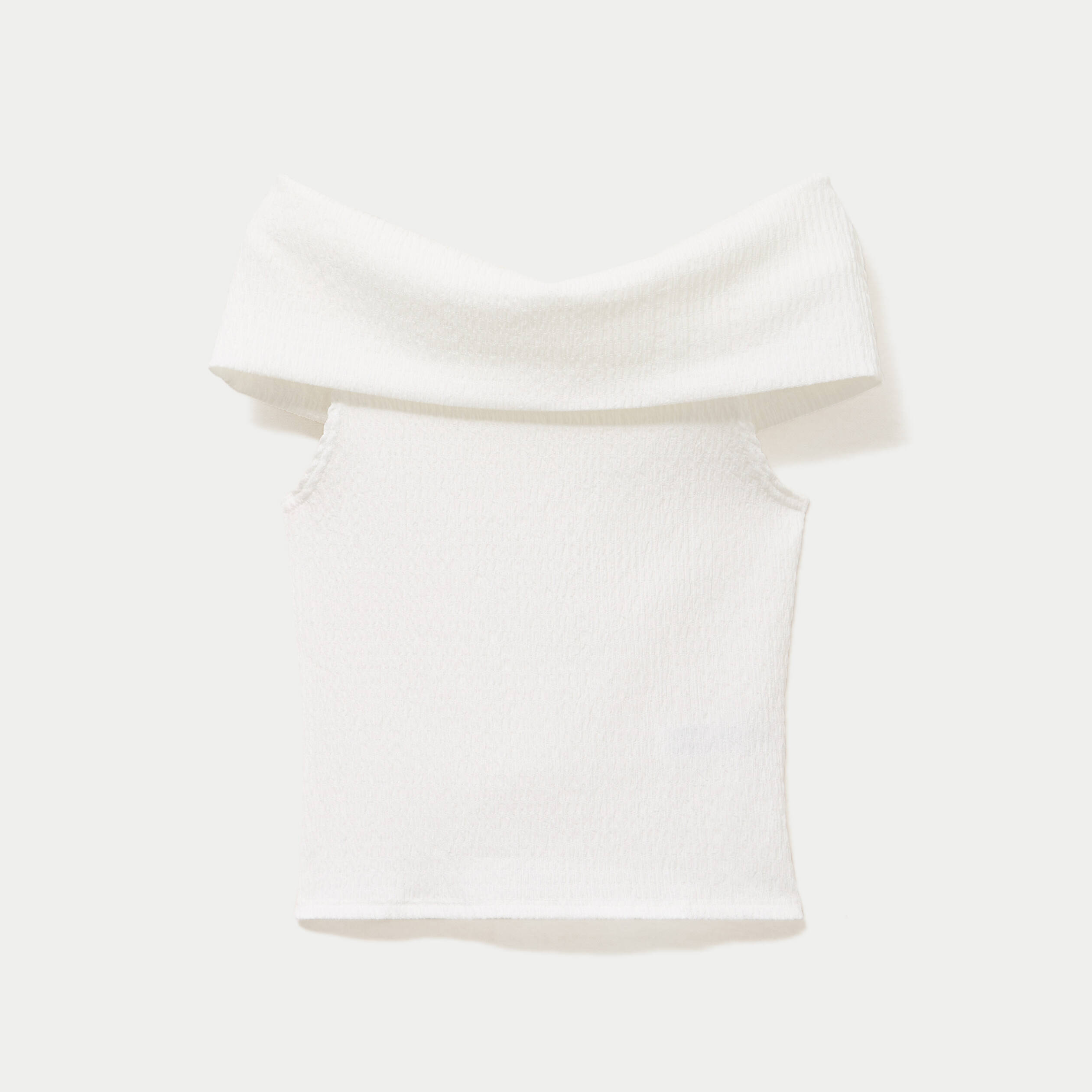 Top col bardot ecru femme