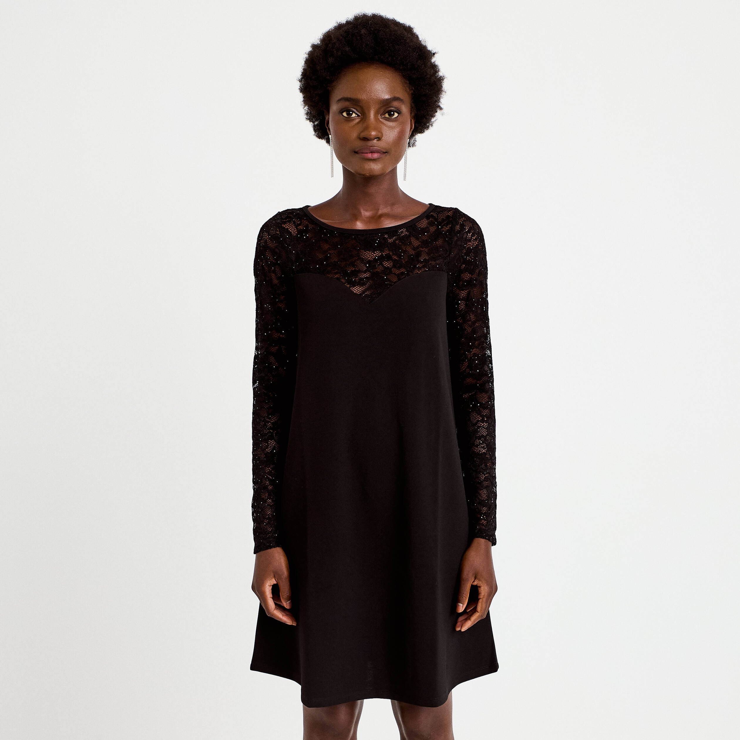 Robe bi-mati&egrave;re courte col rond noir femme