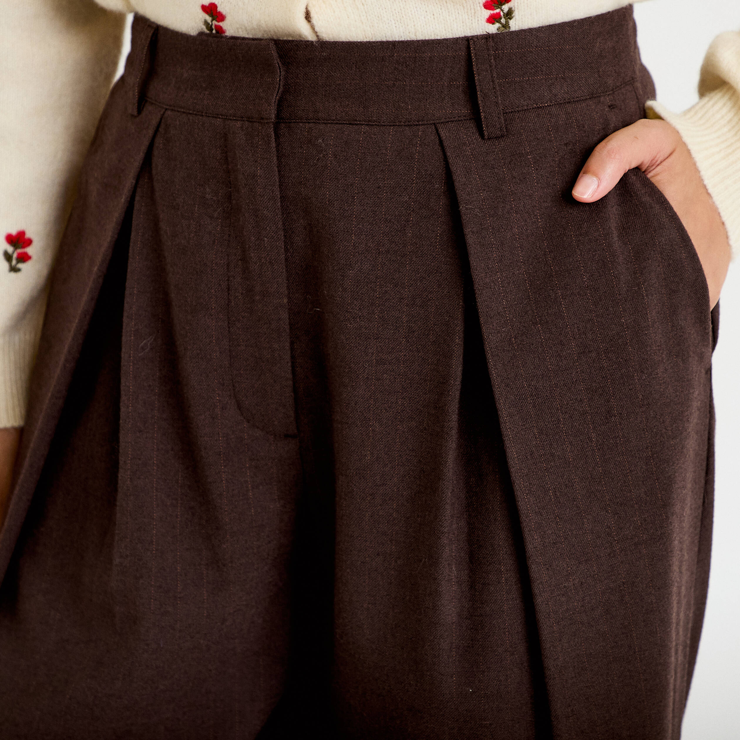 Pantalon bootcut taille haute chin&eacute; marron femme