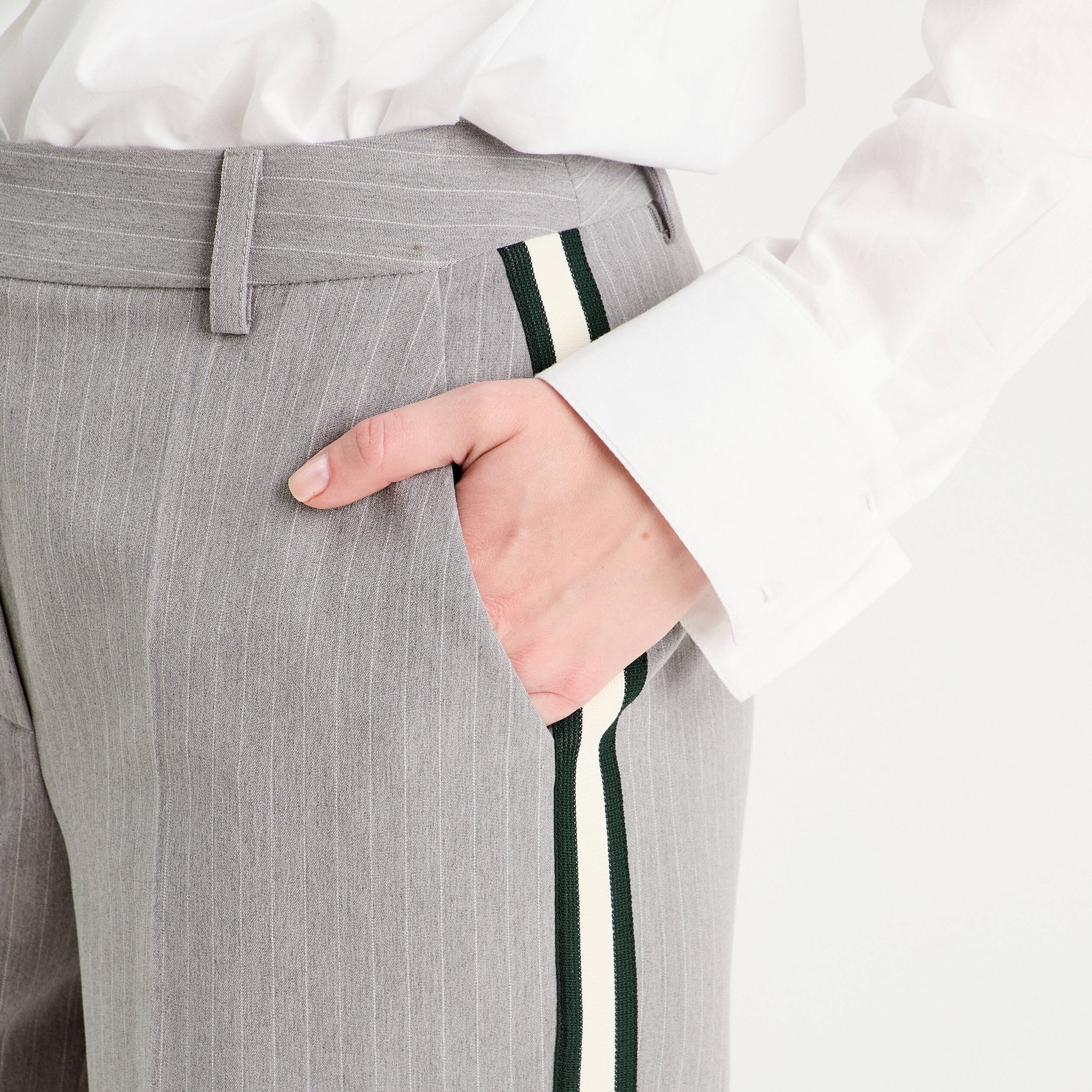 Pantalon large avec bandes gris clair femme