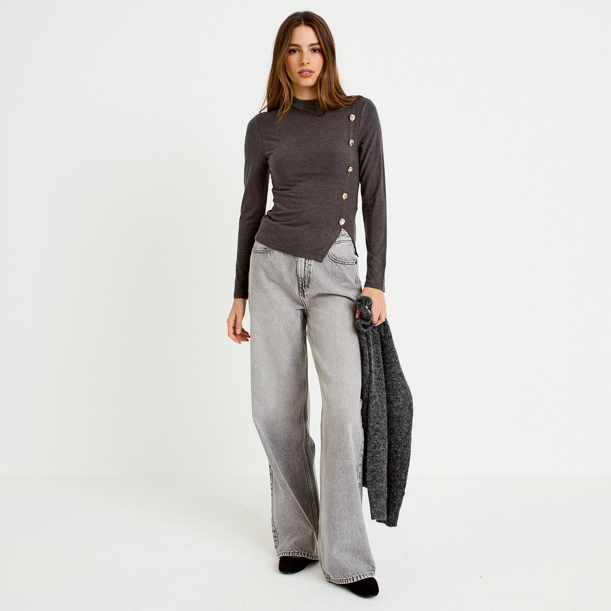 Doudou manches longues ajust&eacute; gris femme