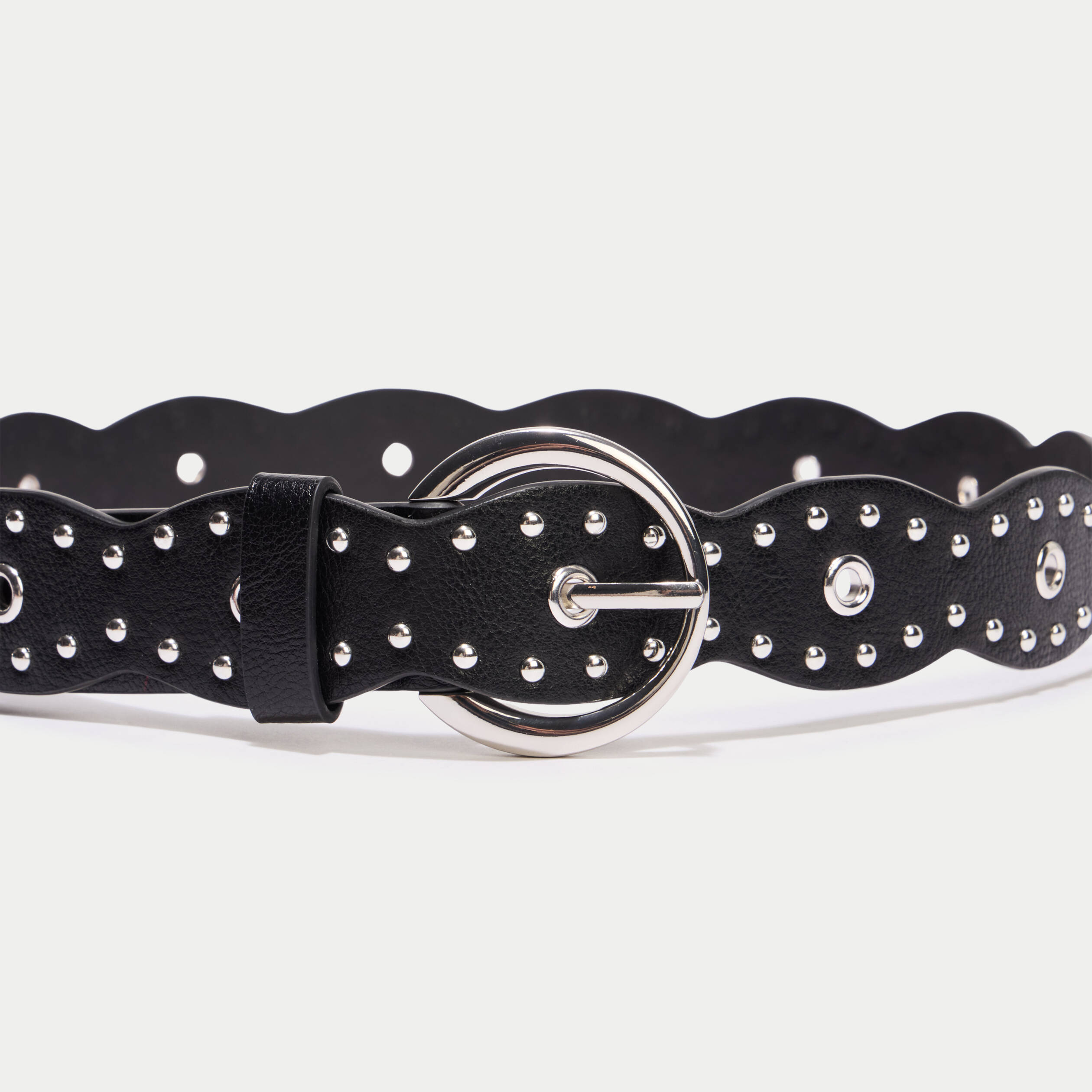 Ceinture large &agrave; d&eacute;tails clout&eacute;s noir femme