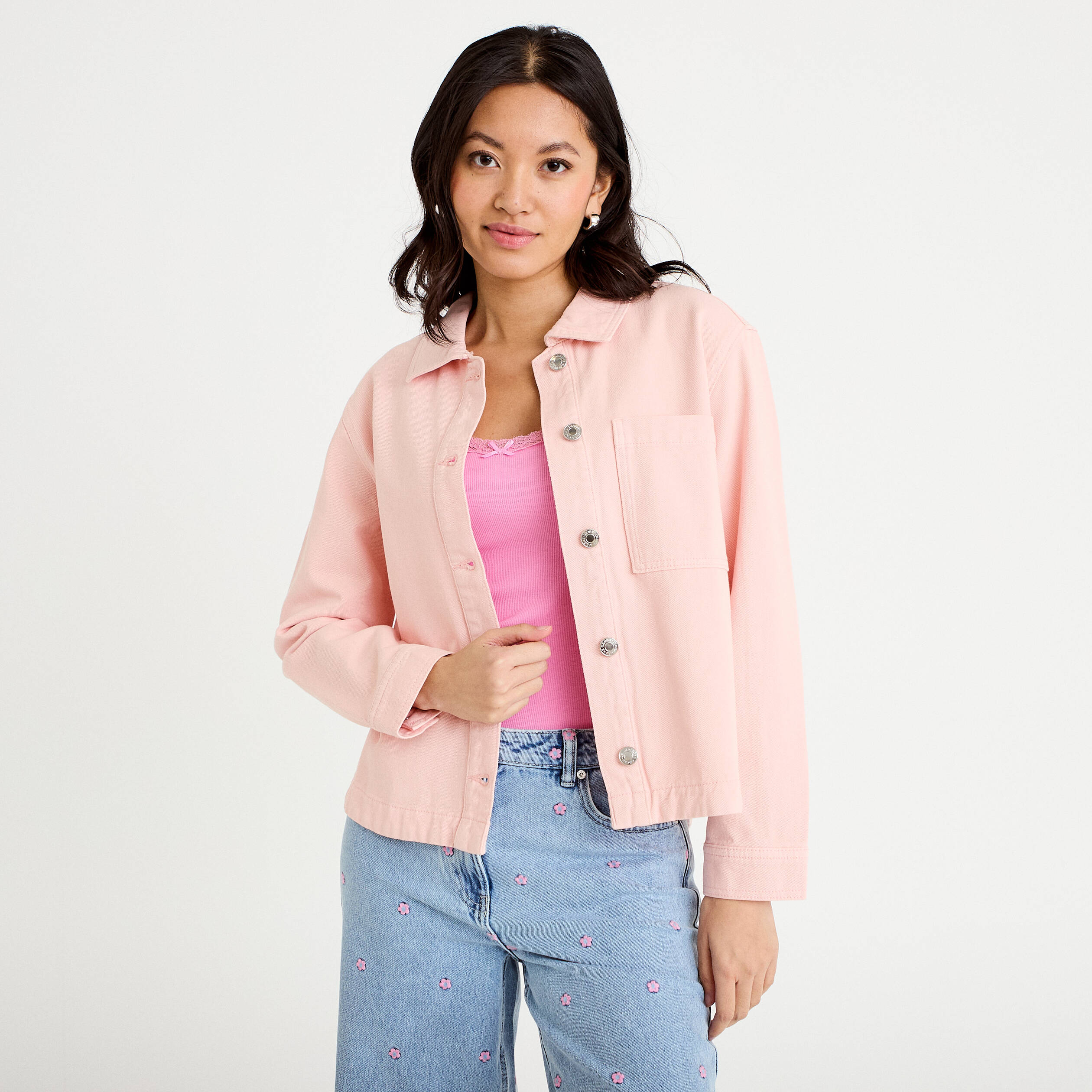 Surchemise oversize col classique rose clair femme