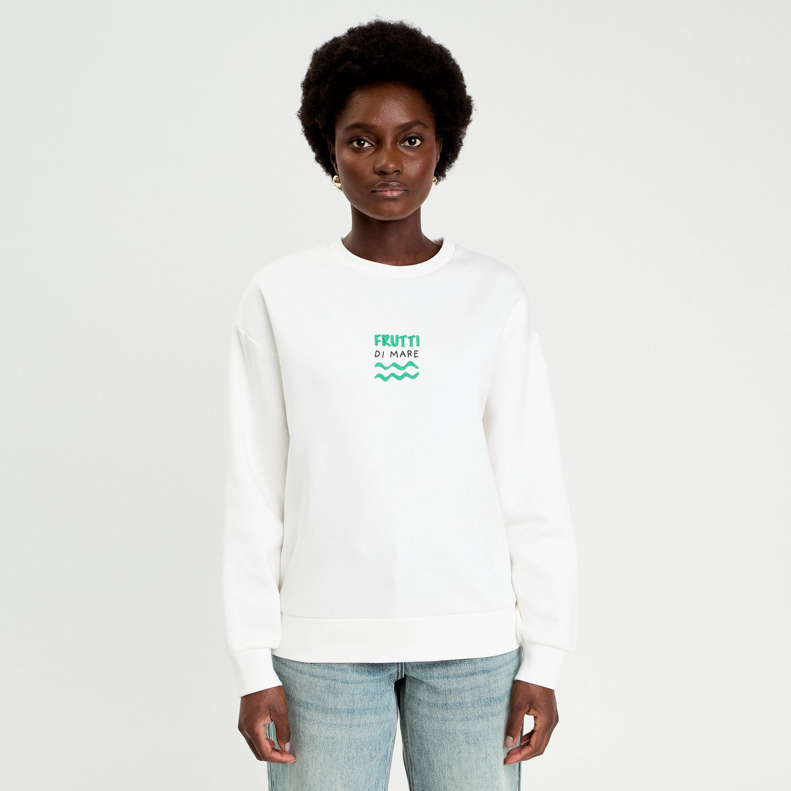 Sweat oversize print dos ecru femme