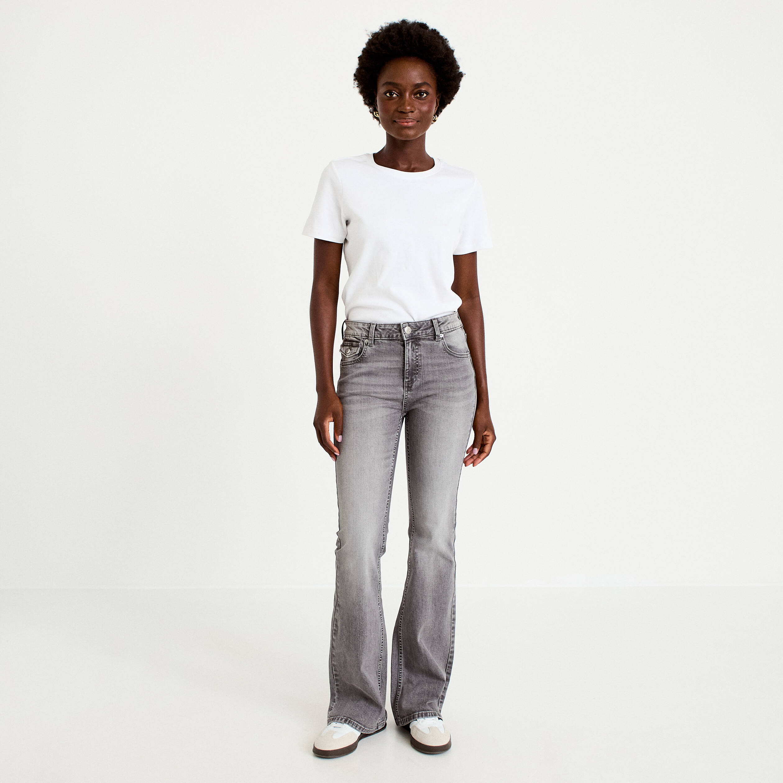 Jean bootcut taille basse denim gris femme
