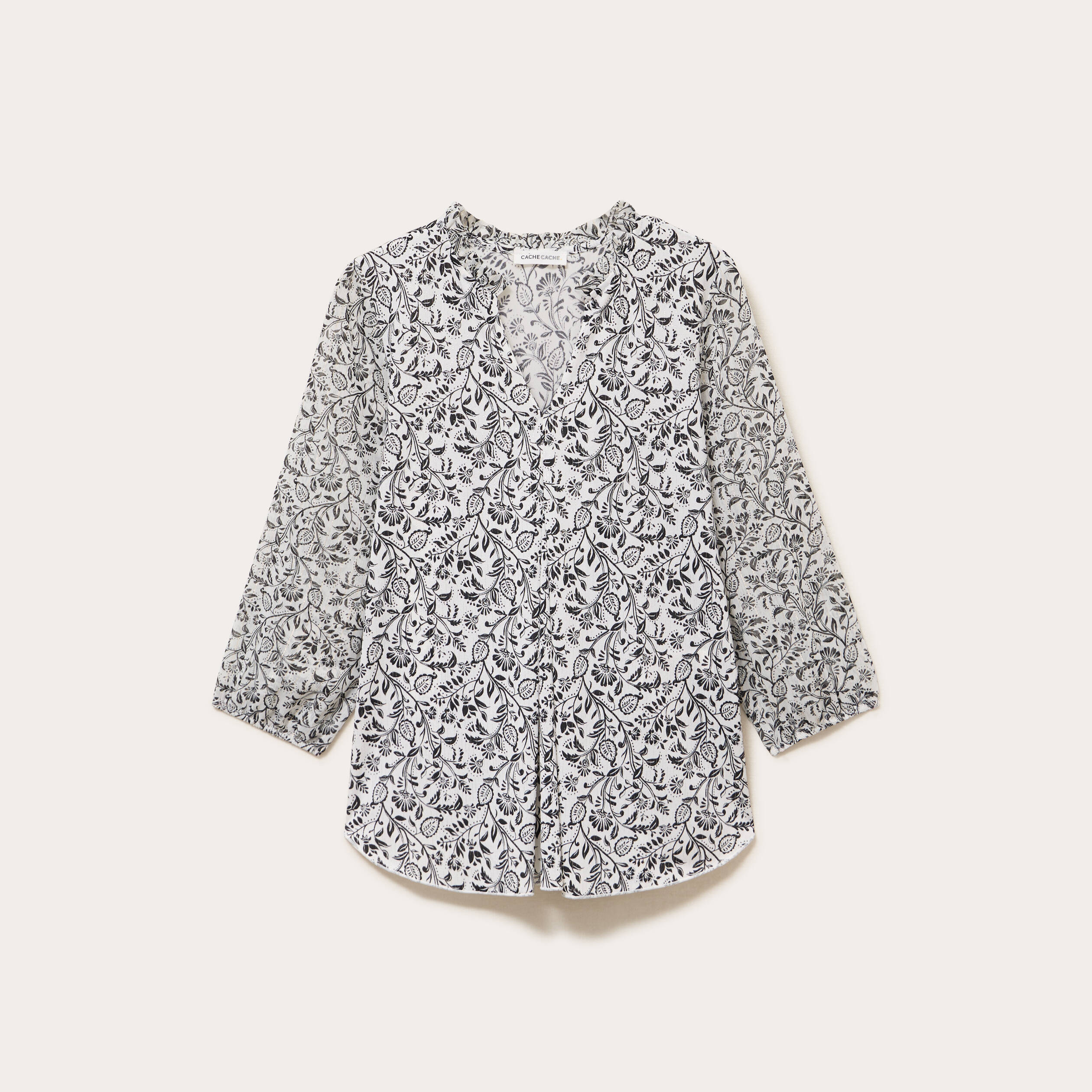 Blouse col v manches 3/4 blanc femme