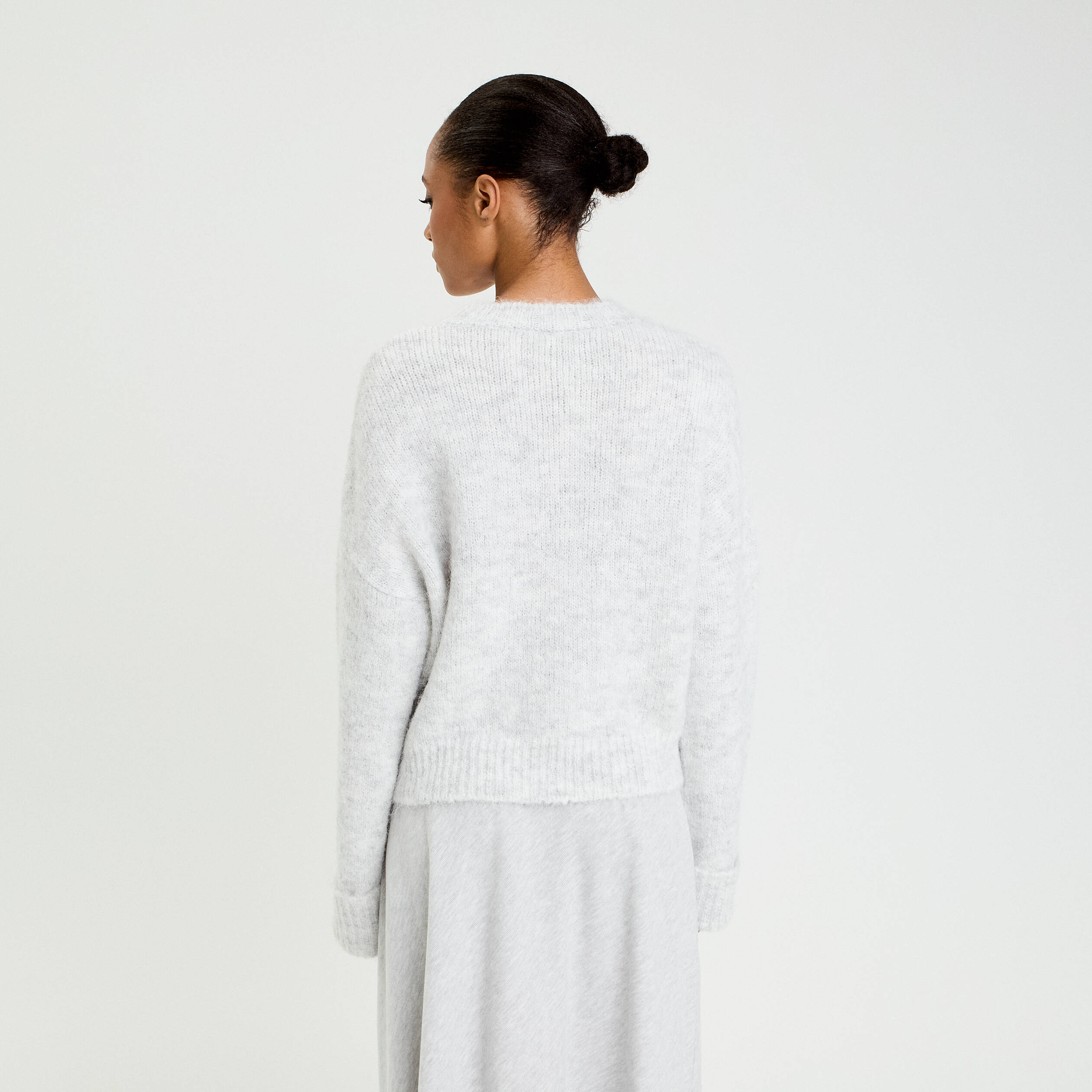 Pull col rond gris clair femme