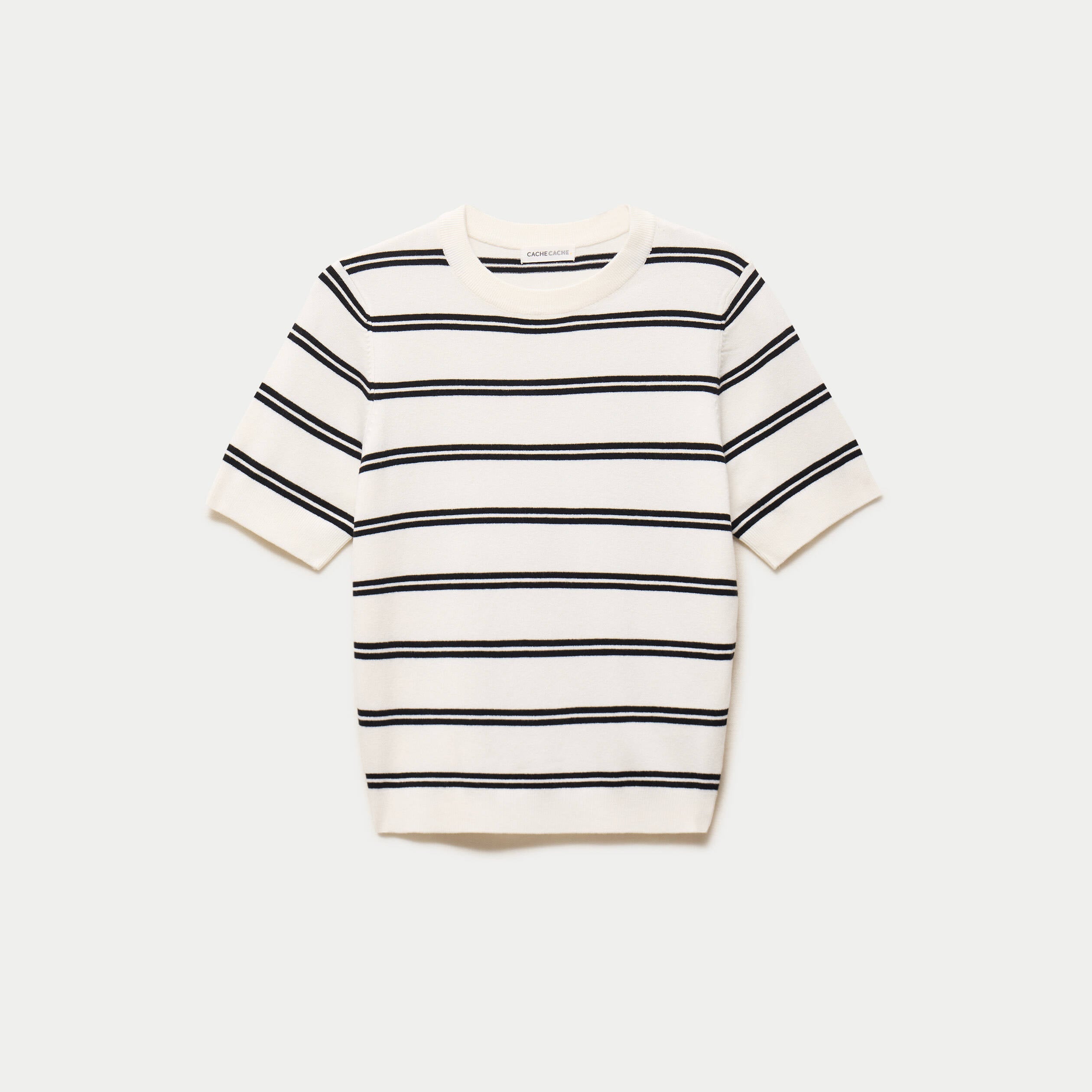 Pull ajust&eacute; court manches courtes blanc femme