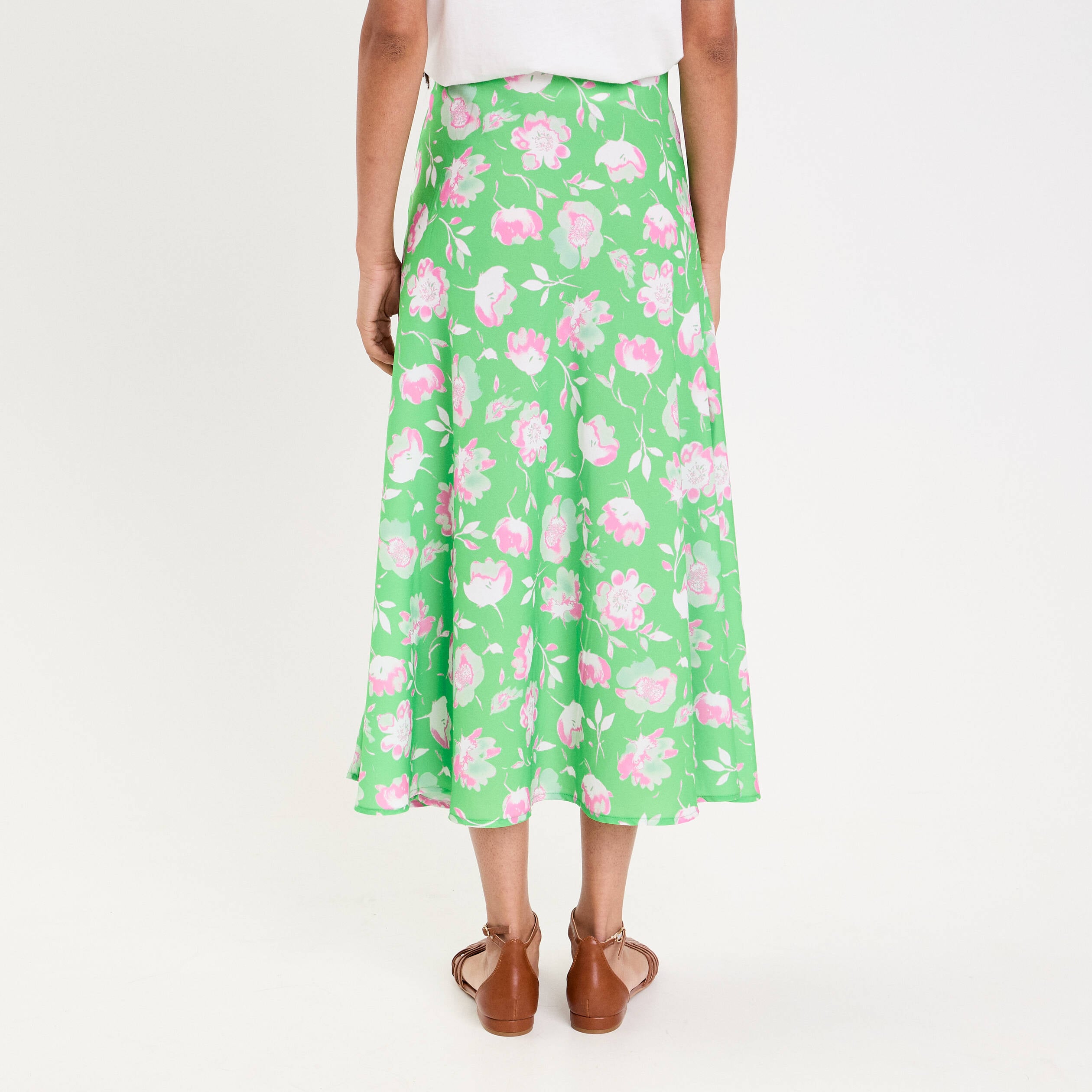 Jupe &eacute;vas&eacute;e longueur midi vert fluo femme