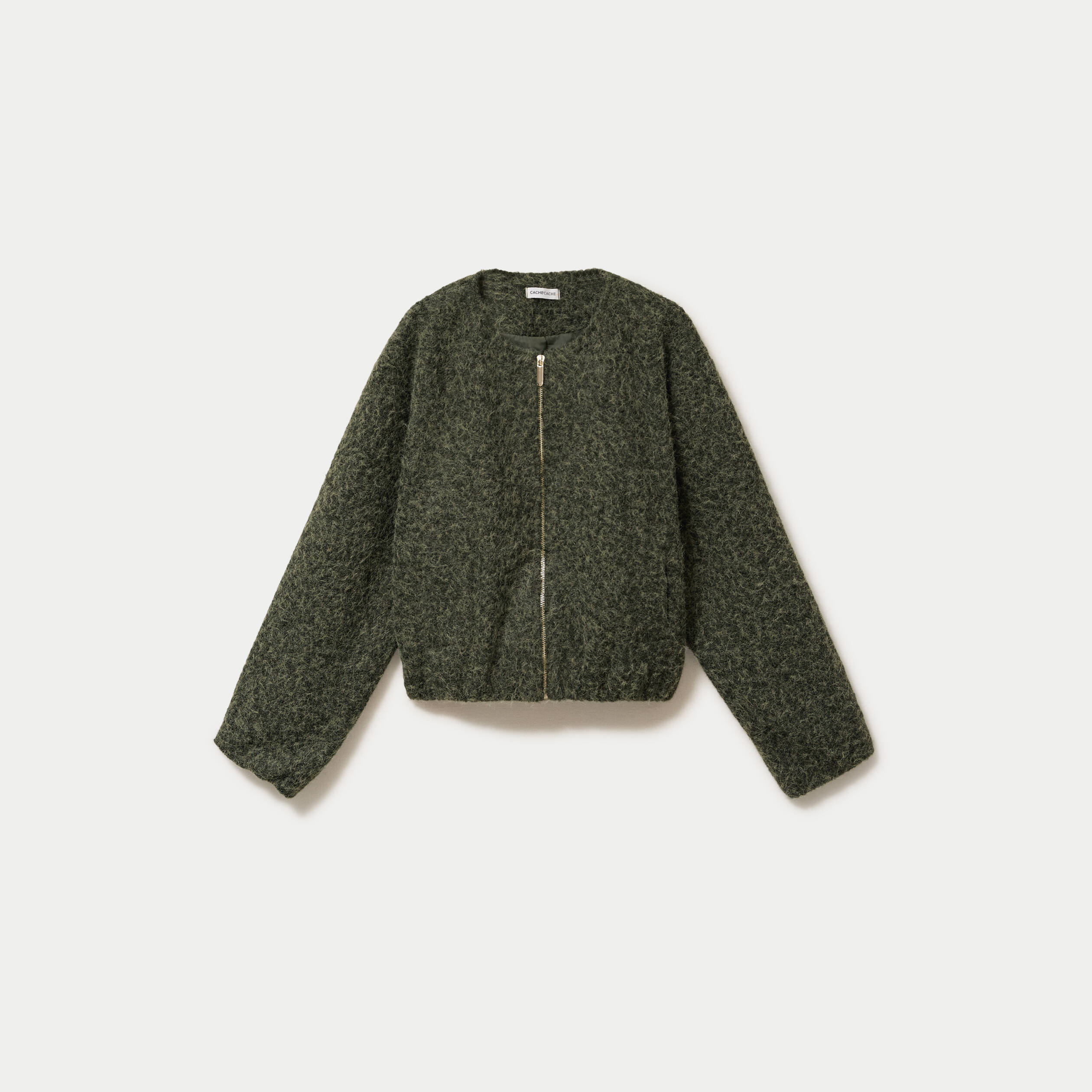 Veste cropped bas resserr&eacute; vert kaki femme