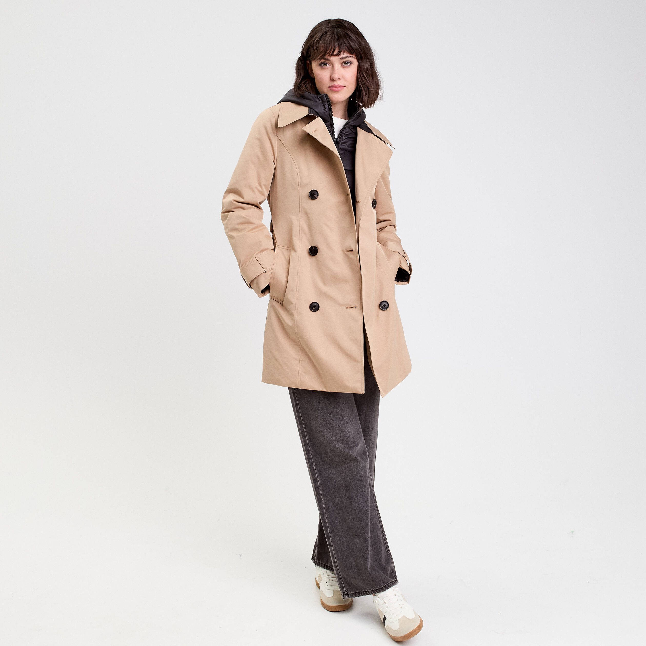 Trench ceintur&eacute; avec capuche camel femme