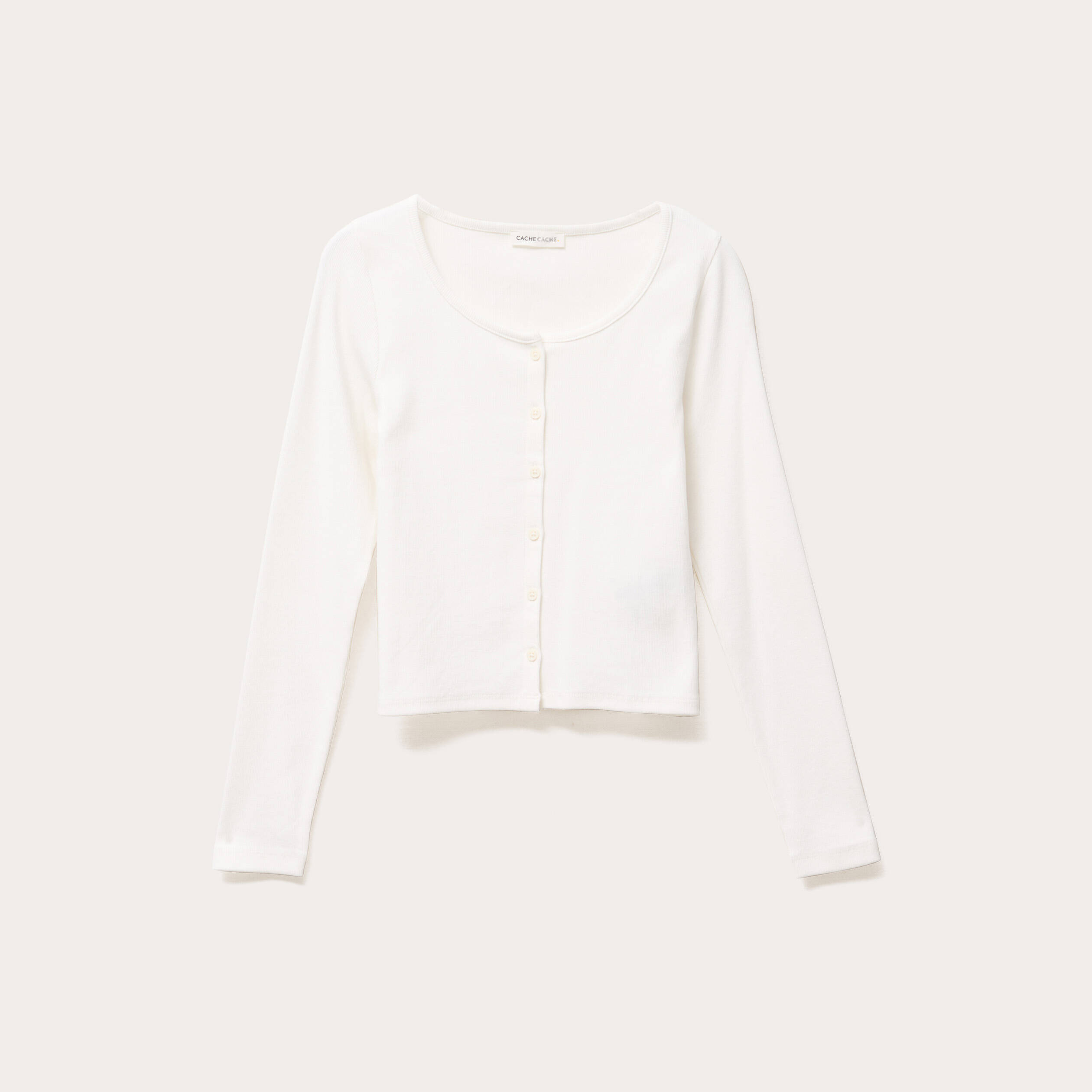 Gilet manches longues c&ocirc;tel&eacute; ecru femme