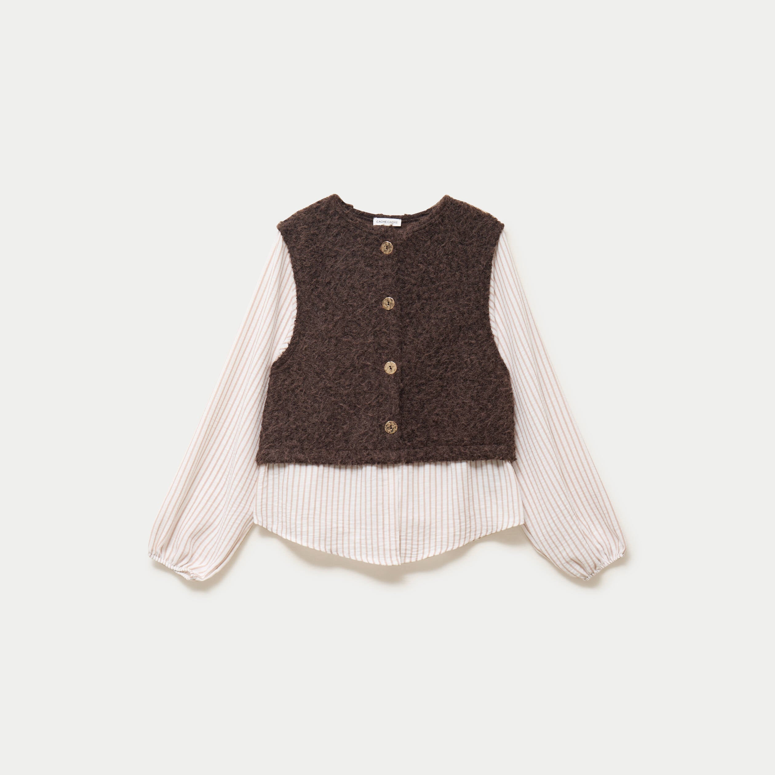 Pull chemise 2-en-1 marron fonc&eacute; femme