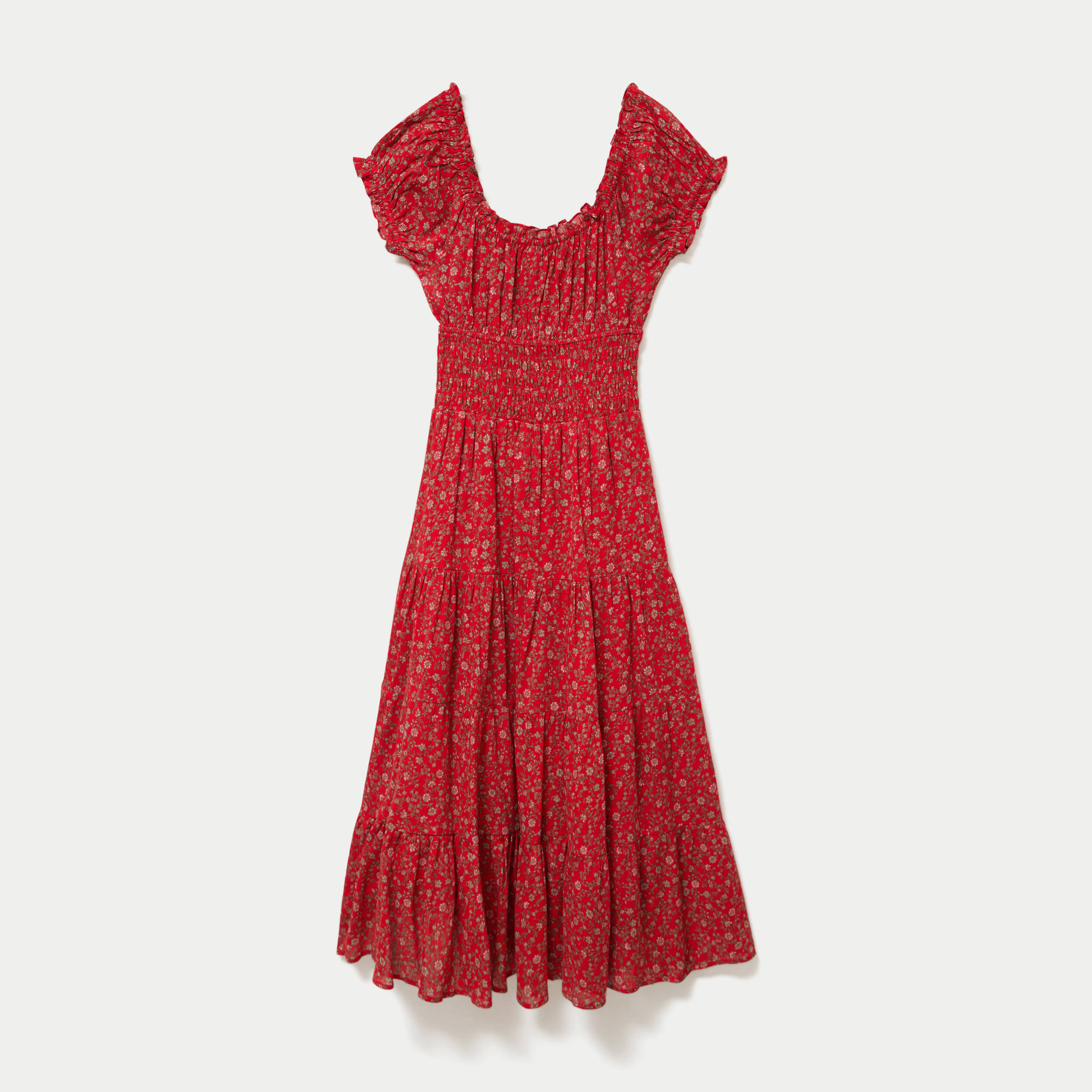 Robe longue &eacute;vas&eacute;e col carr&eacute; rouge femme