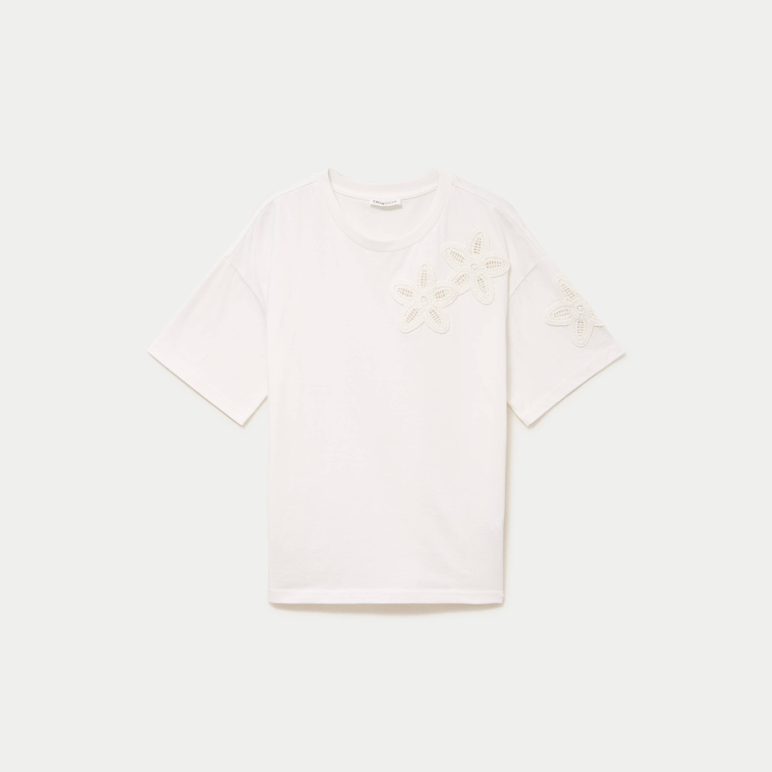 T-shirt col rond manches courtes ecru femme
