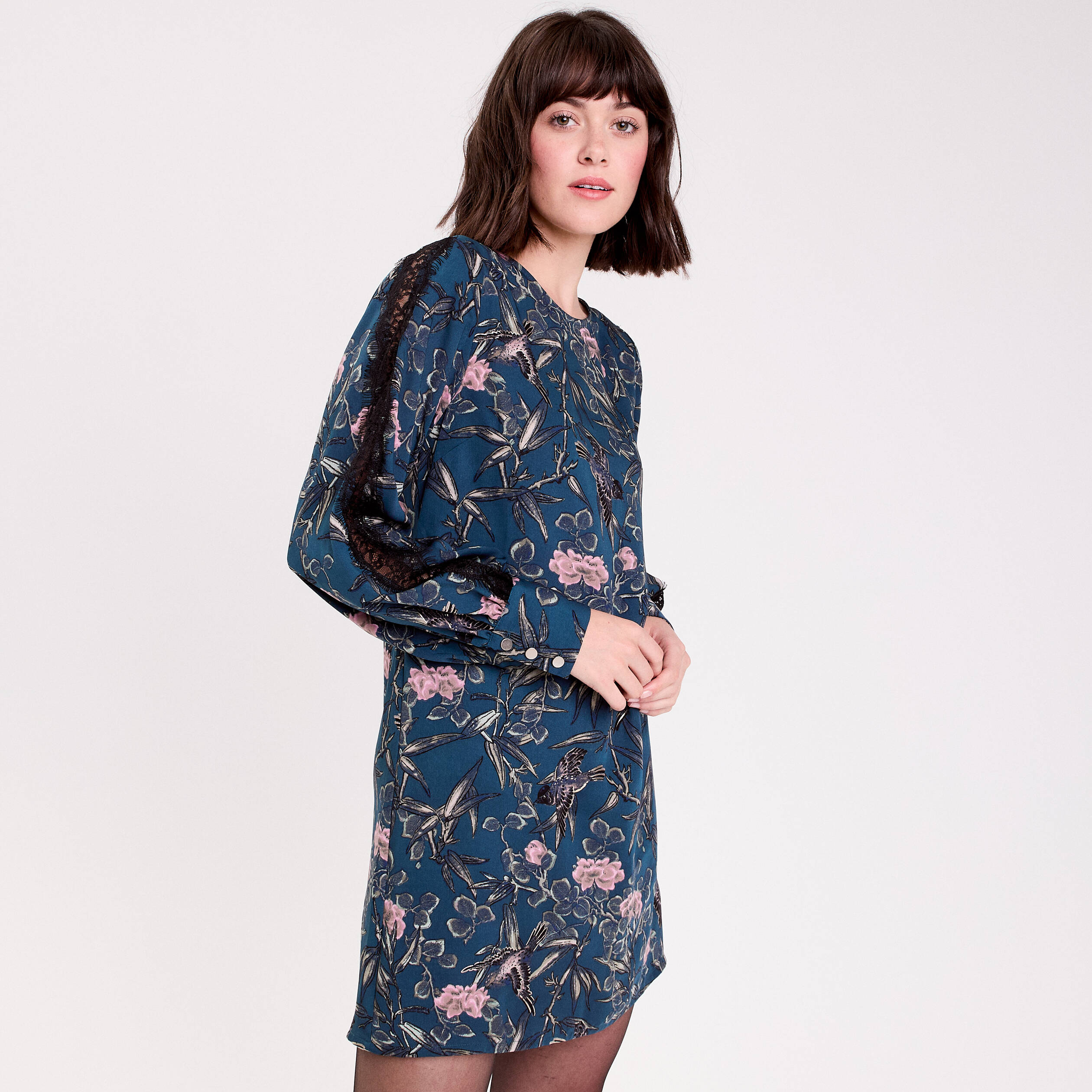Robe droite dos nou&eacute; bleu p&eacute;trole femme