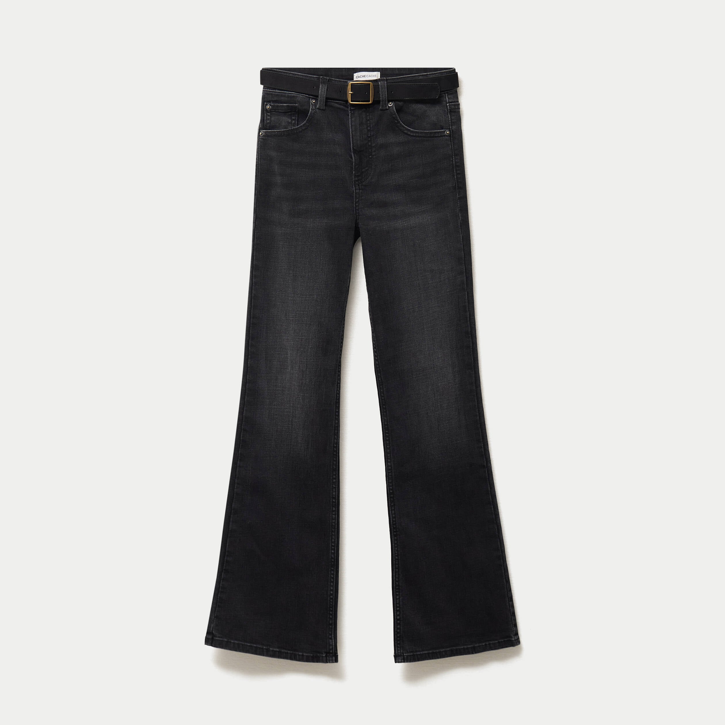Jean bootcut avec ceinture amovible denim noir femme