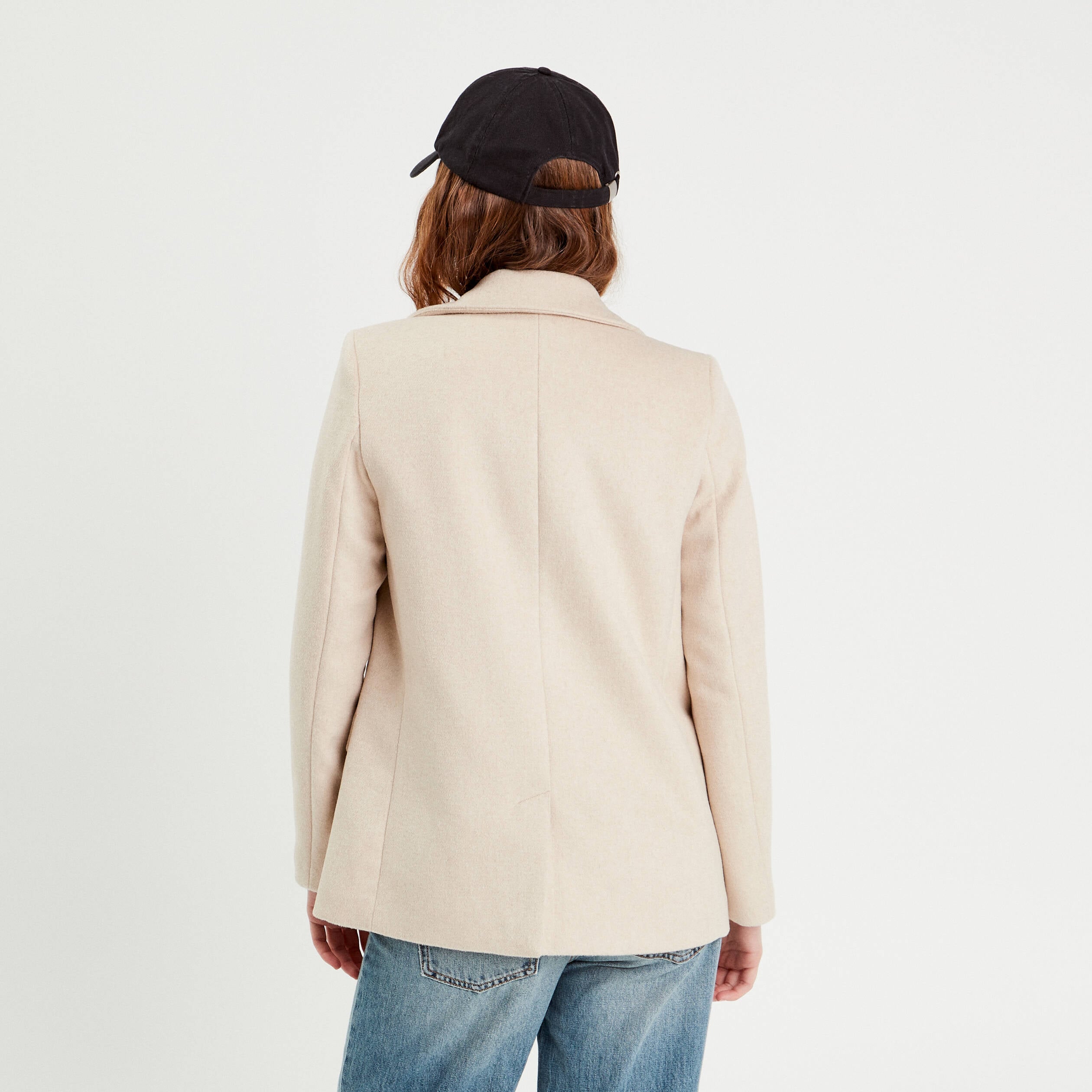 Veste blazer boutonn&eacute;e beige femme