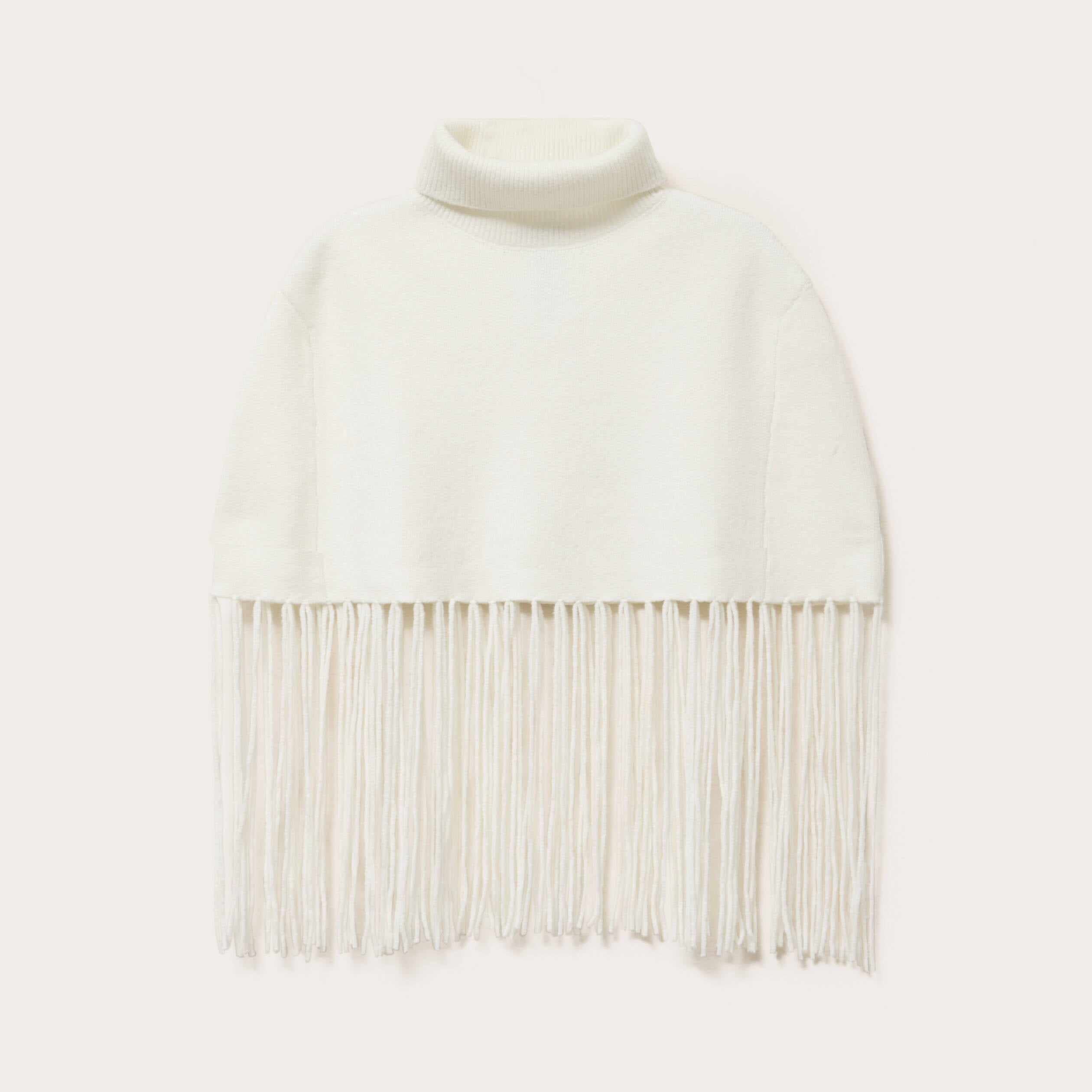 Poncho &agrave; franges ecru femme