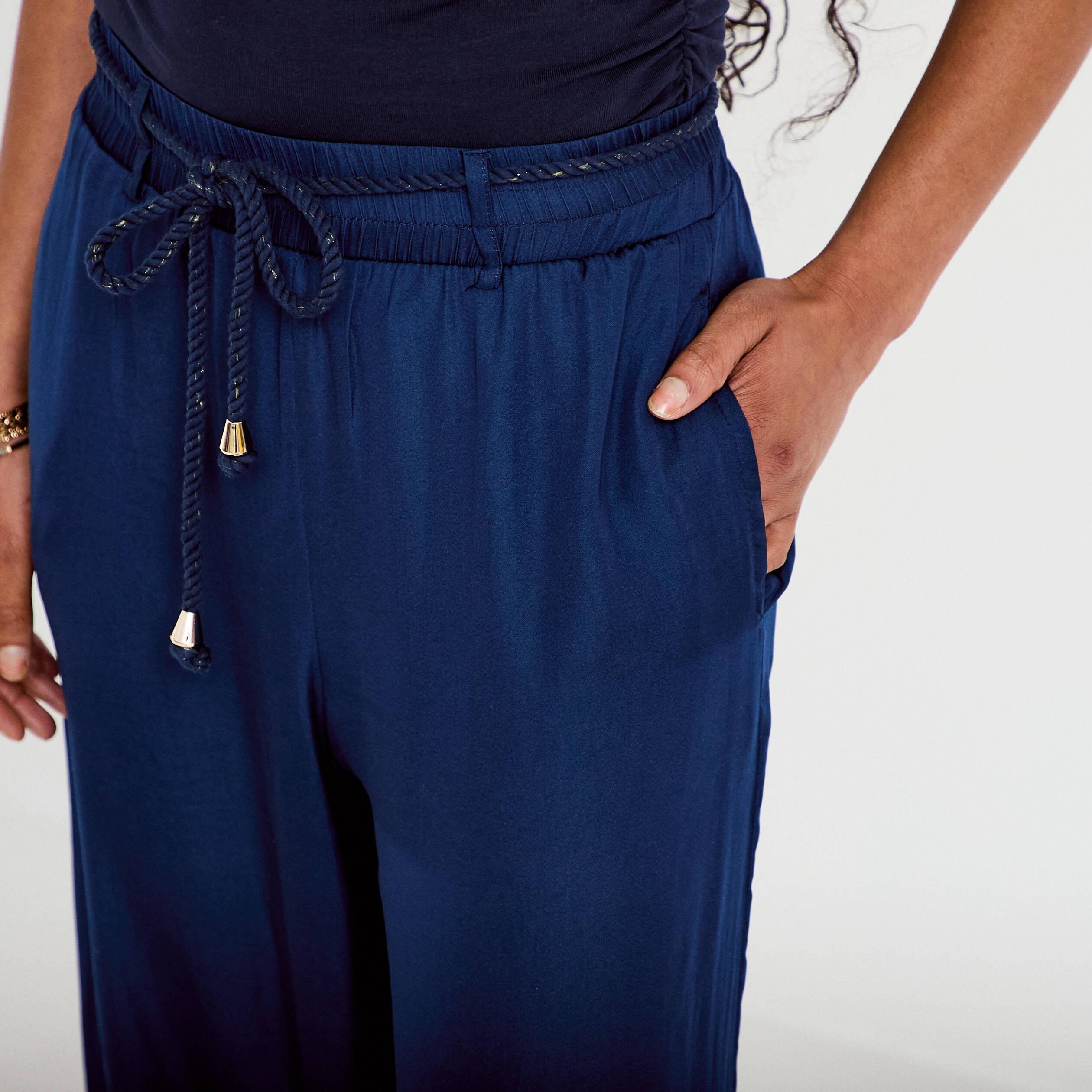 Pantalon large taille standard bleu marine femme
