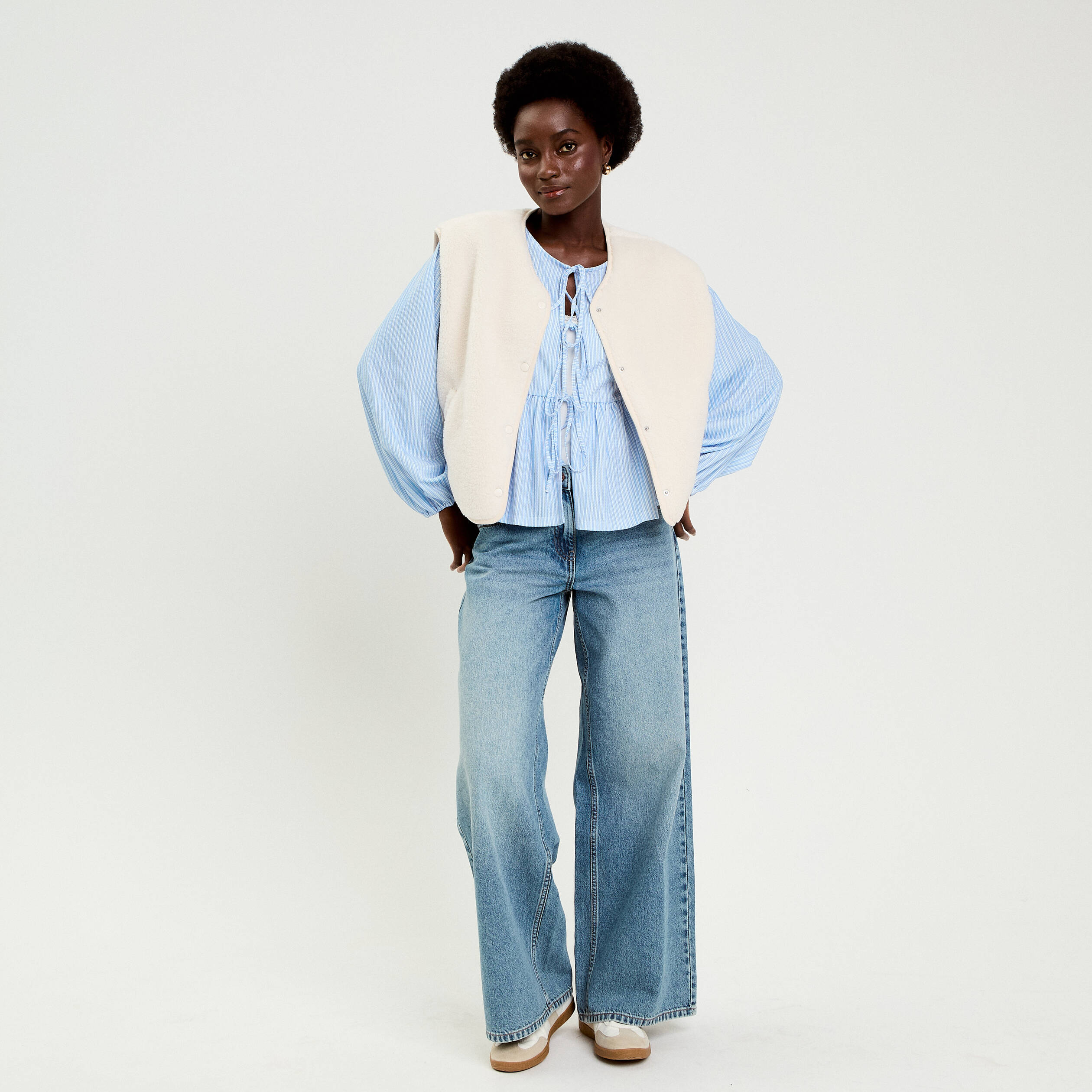 Gilet sans manches effet polaire ecru femme
