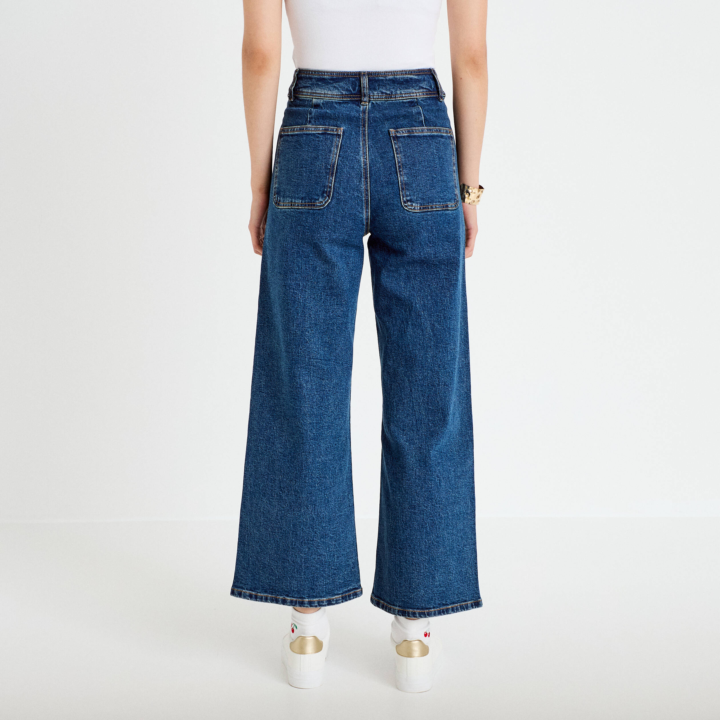 Jean wide leg cropped taille haute denim stone femme