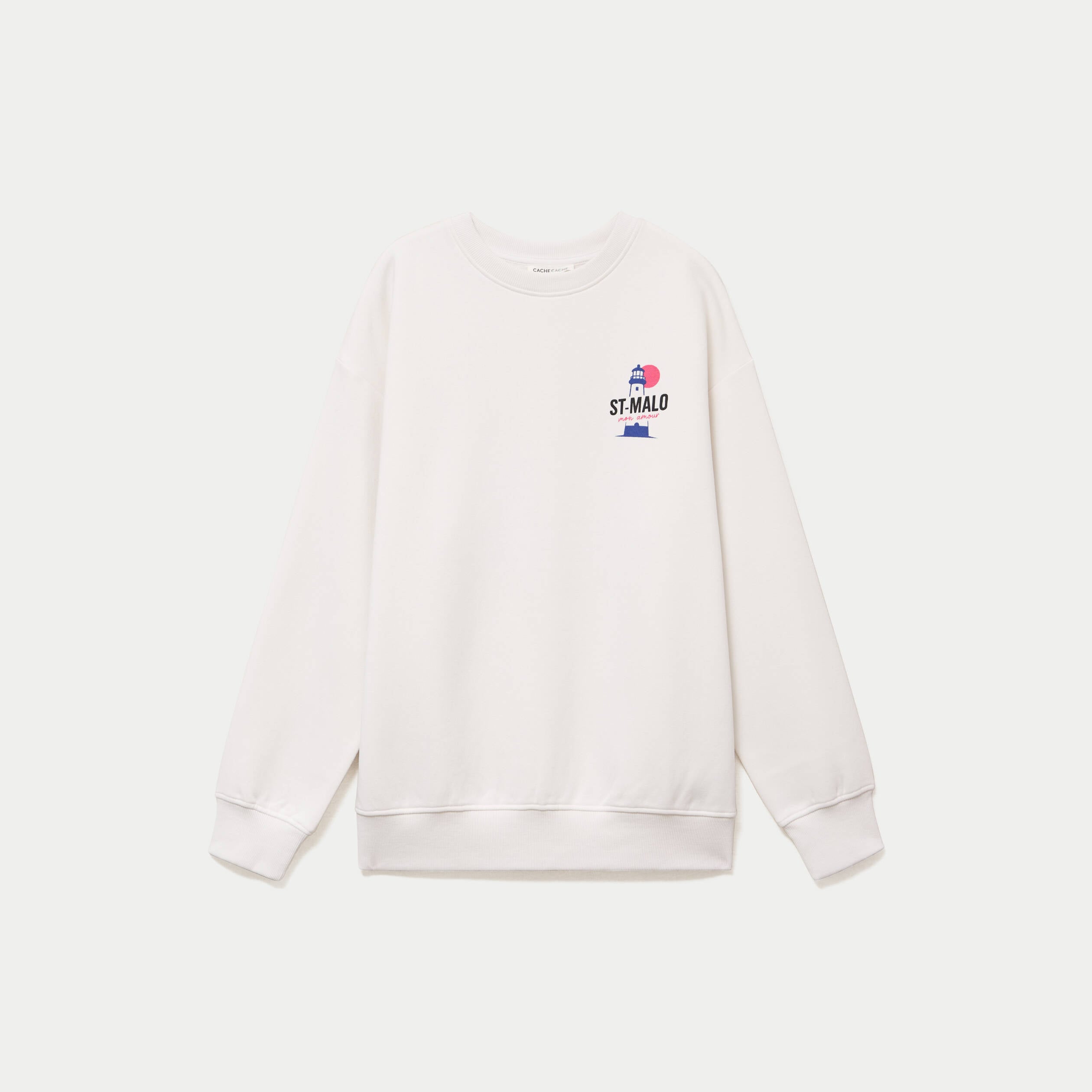 Sweat col rond manches longues ecru femme