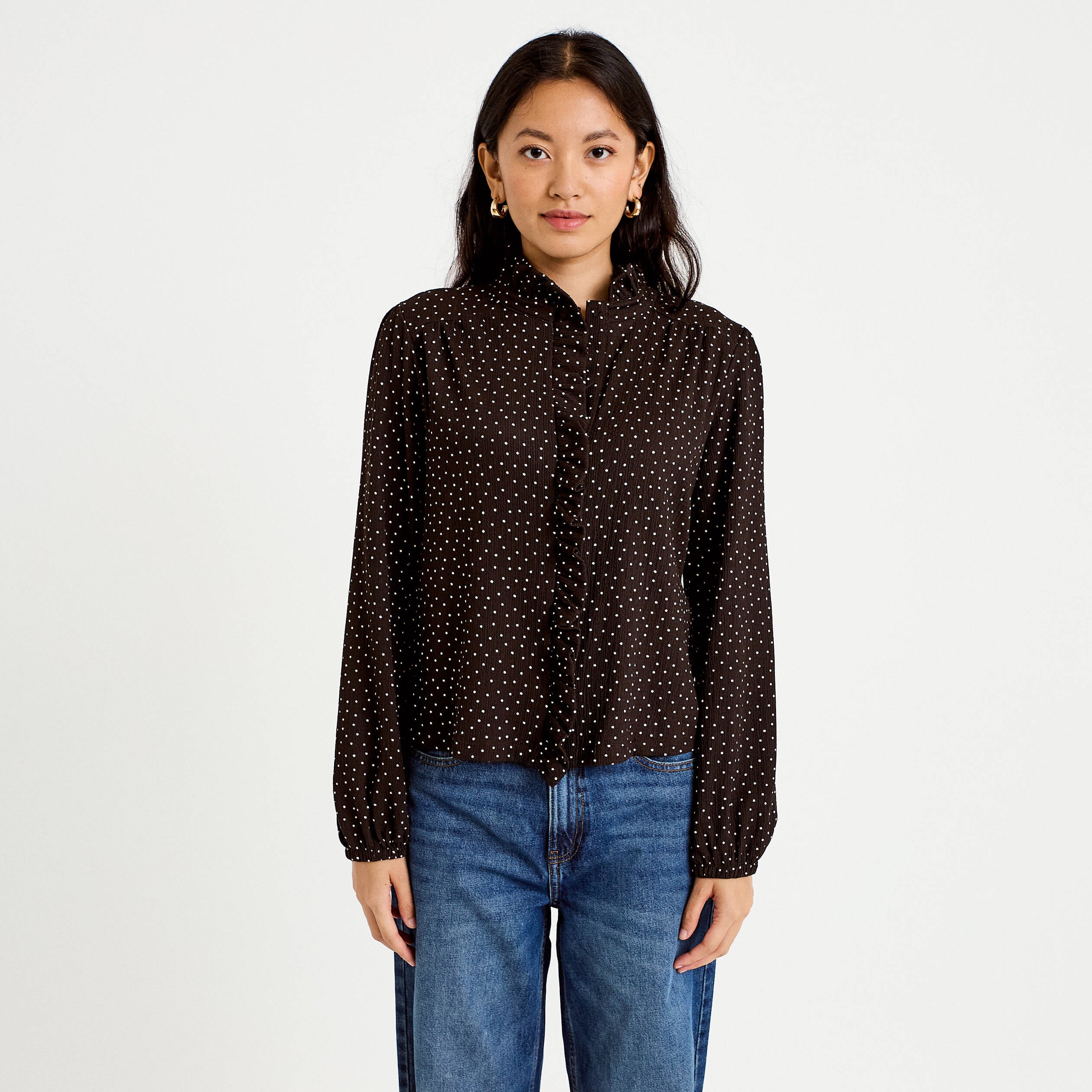 Blouse manches longues marron femme