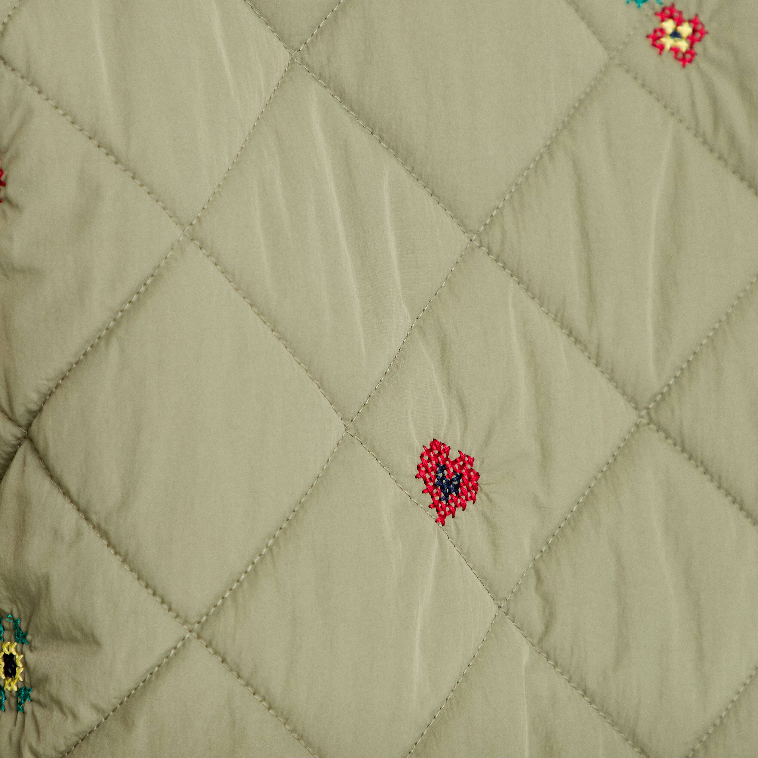 Veste matelass&eacute;e brod&eacute;e vert kaki femme