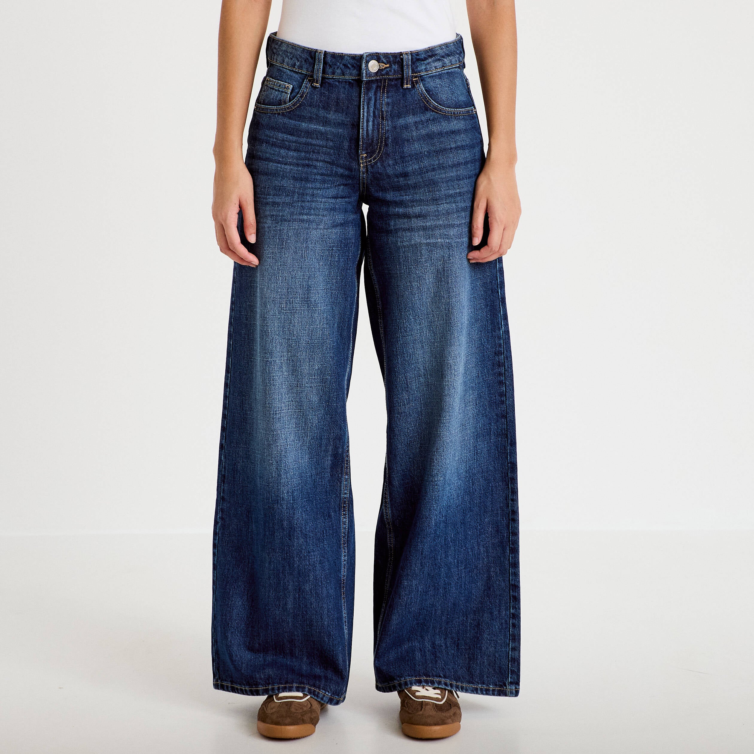 Jean wide leg taille standard denim stone femme