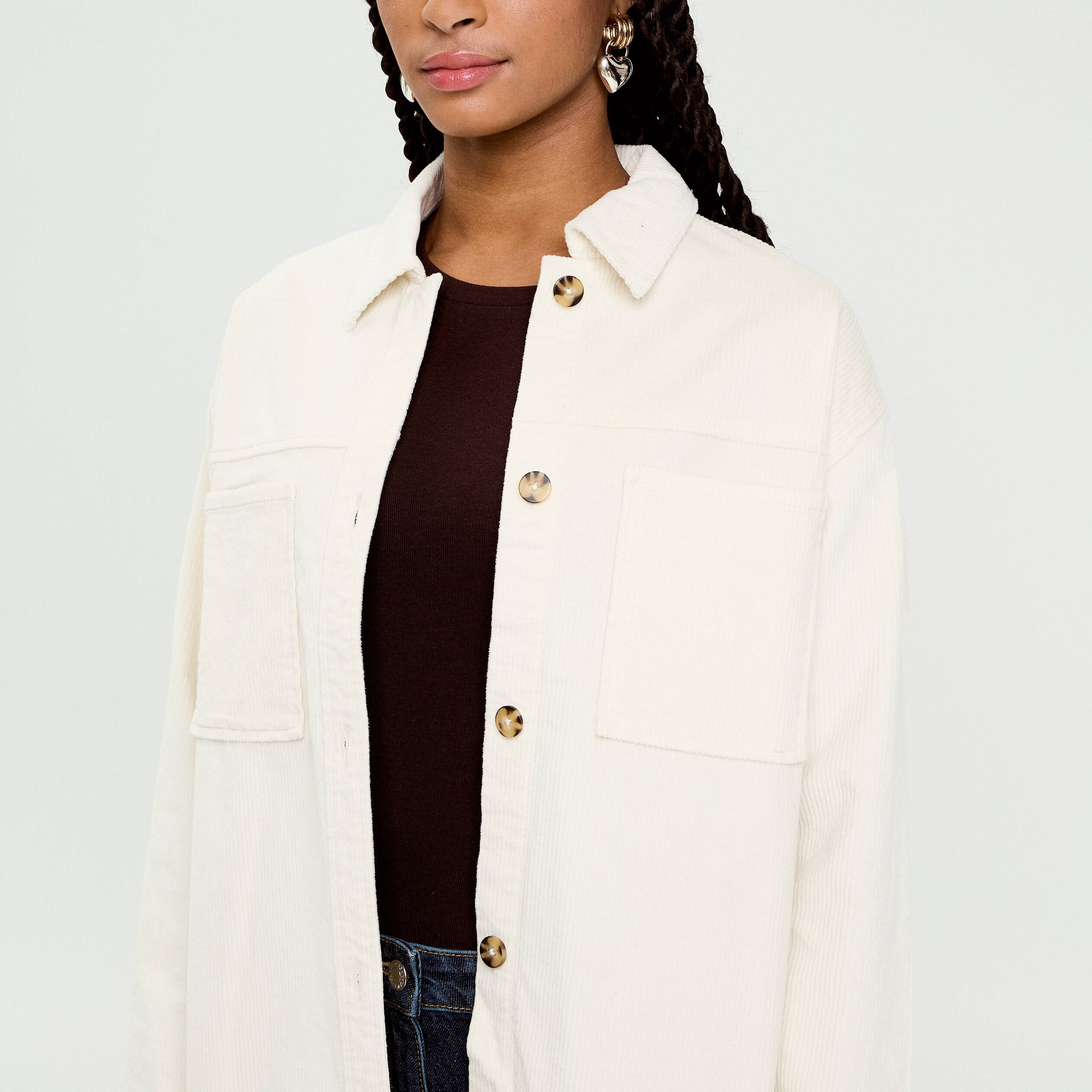 Chemise oversize en velours ivoire femme