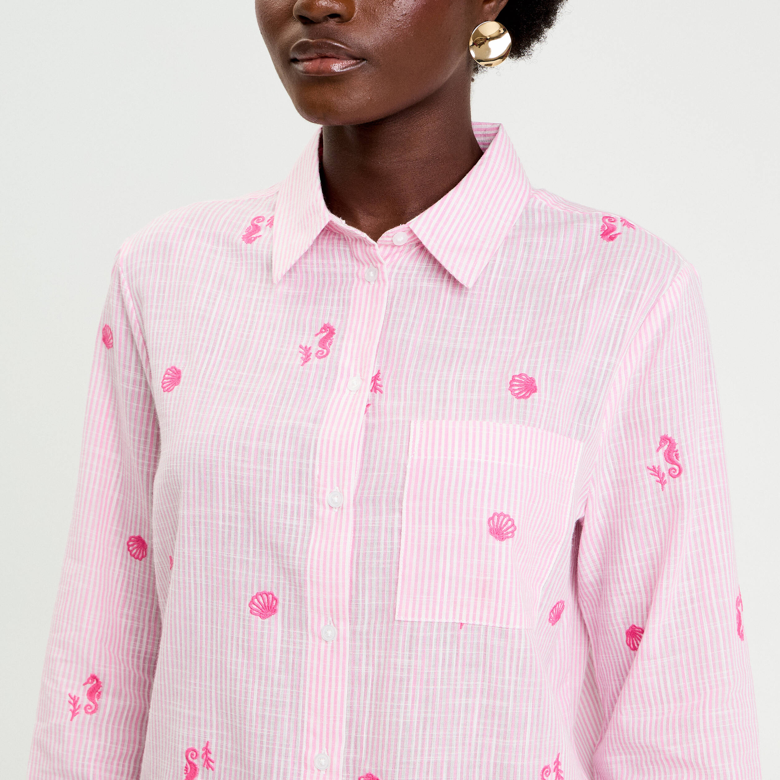 Chemise brod&eacute;e manches longues blanc femme
