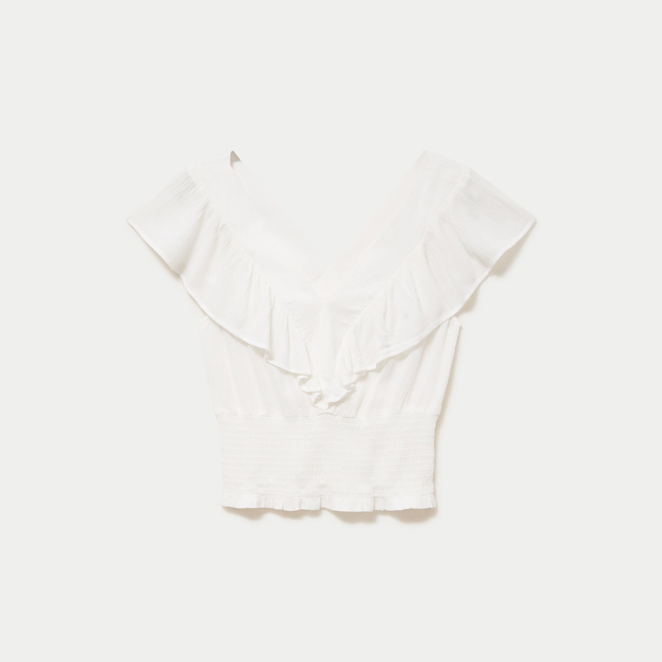 Blouse cintr&eacute;e cropped sans manches ecru femme