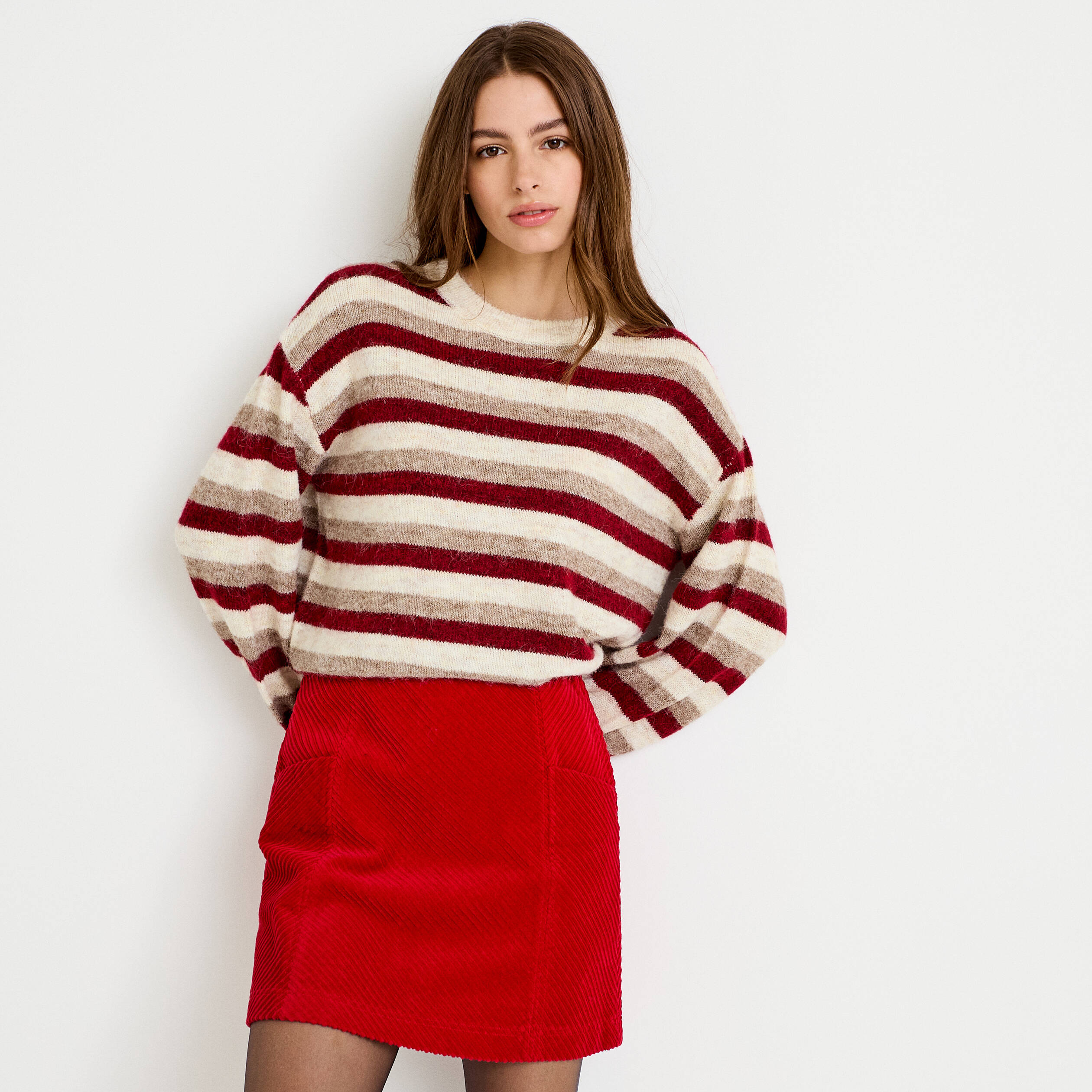 Jupe trap&egrave;ze en velours rouge femme