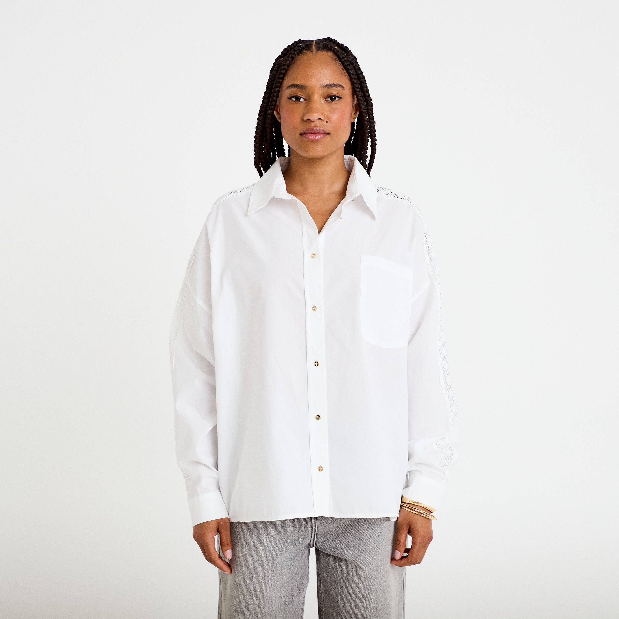 Chemise d&eacute;tails dentelle ecru femme