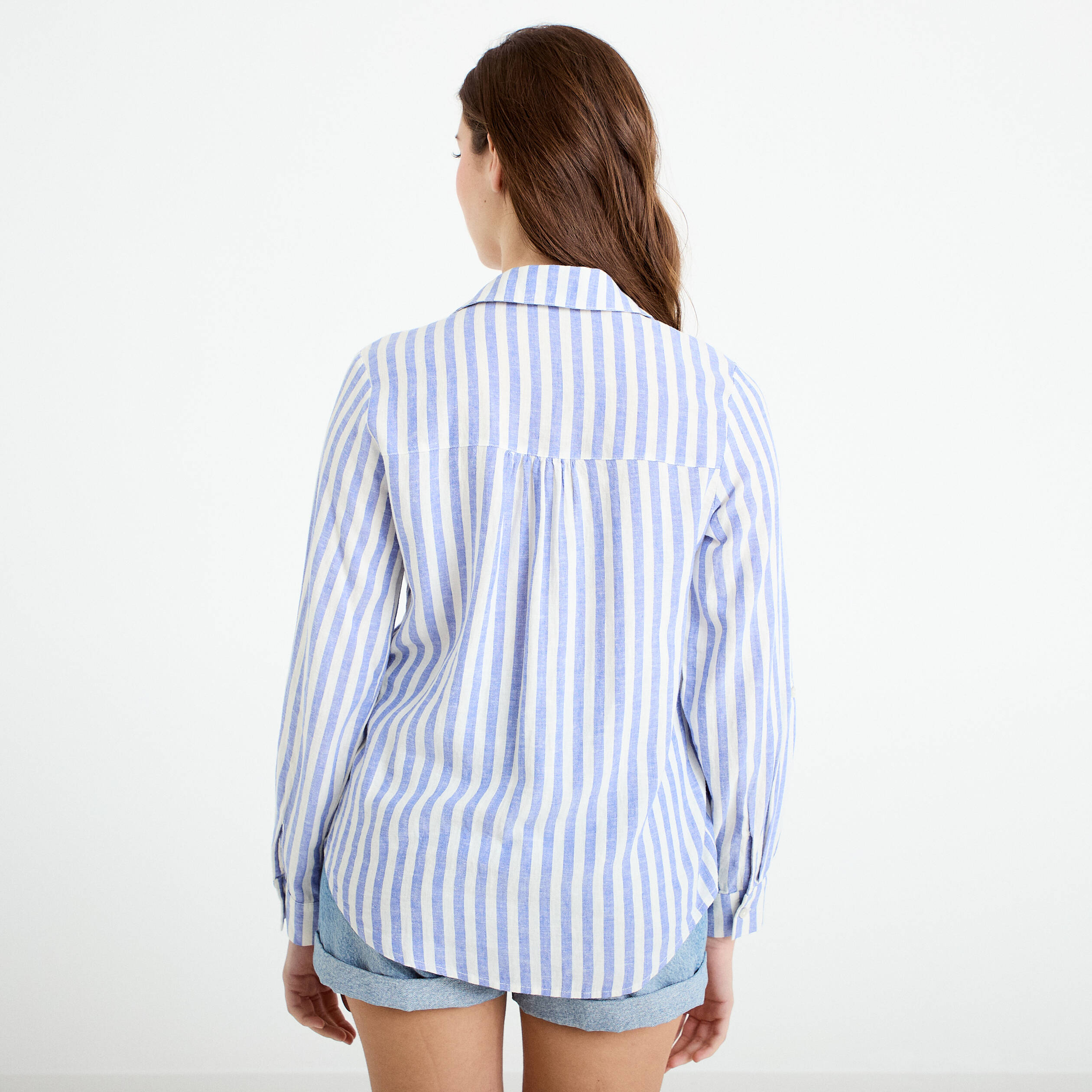 Chemise lin col V manches longues blanc femme